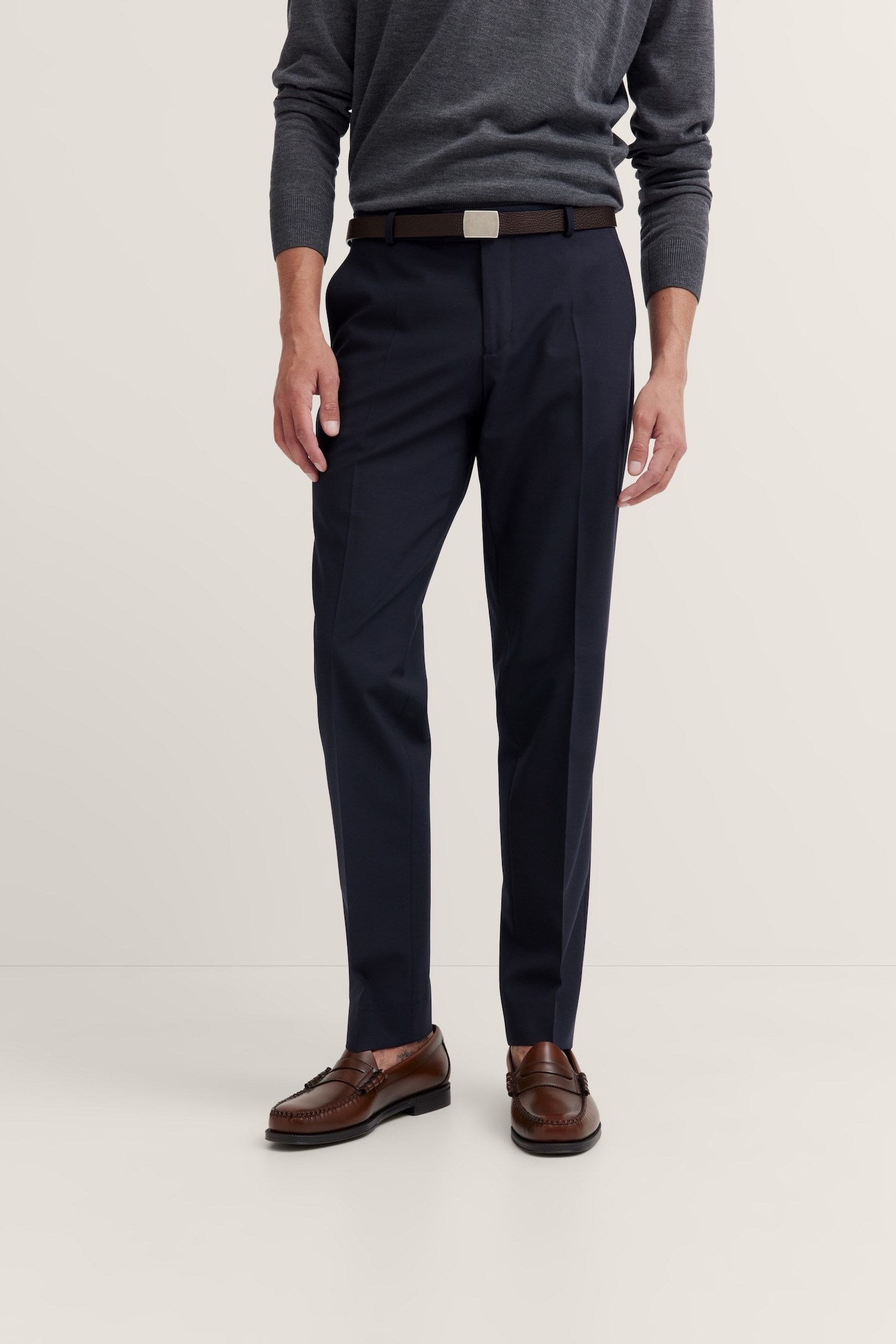 Anzughose BUGATTI "Mix & Match", Herren, Gr. 26, Untersetztgrößen, blau (390, marine), 75% Wolle, 22% Polyester, 3% Elasthan, unifarben, gerade, unten schmal, Hosen Anzughose, mit Bügelfalte & feiner Struktur