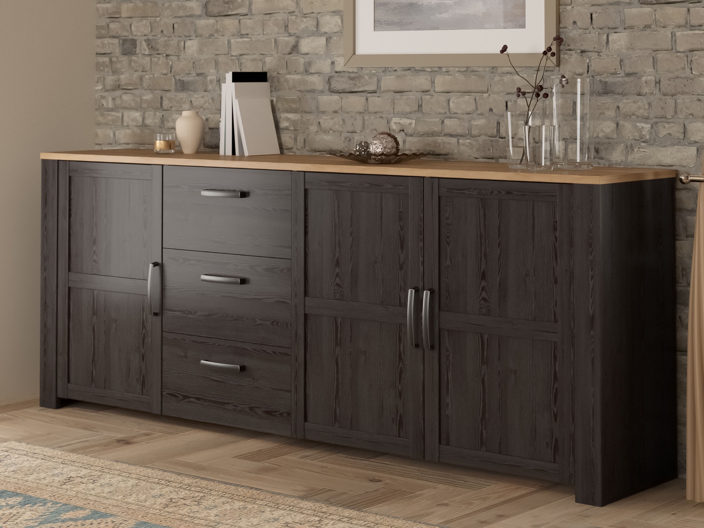 FORTE Sideboard »Bohol, großes Sideboard,Breite 2,20 mtr. Soft-Close, Stauraum« B/H/T 220,8/87/42cm, 3 Türen, 3 SK