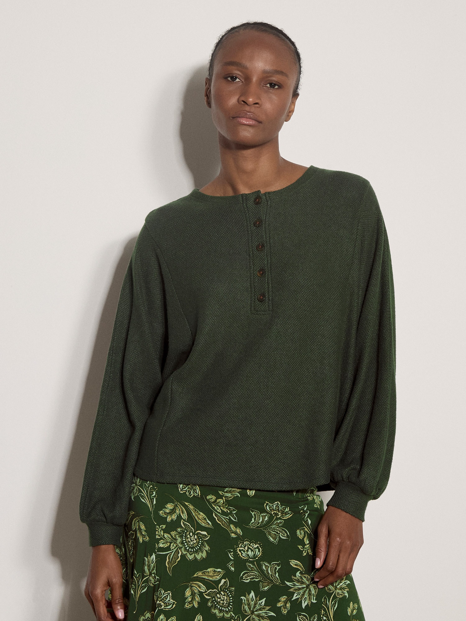 Apricot Strickpullover "Waffelstrick Pullover" mit Knopfleiste