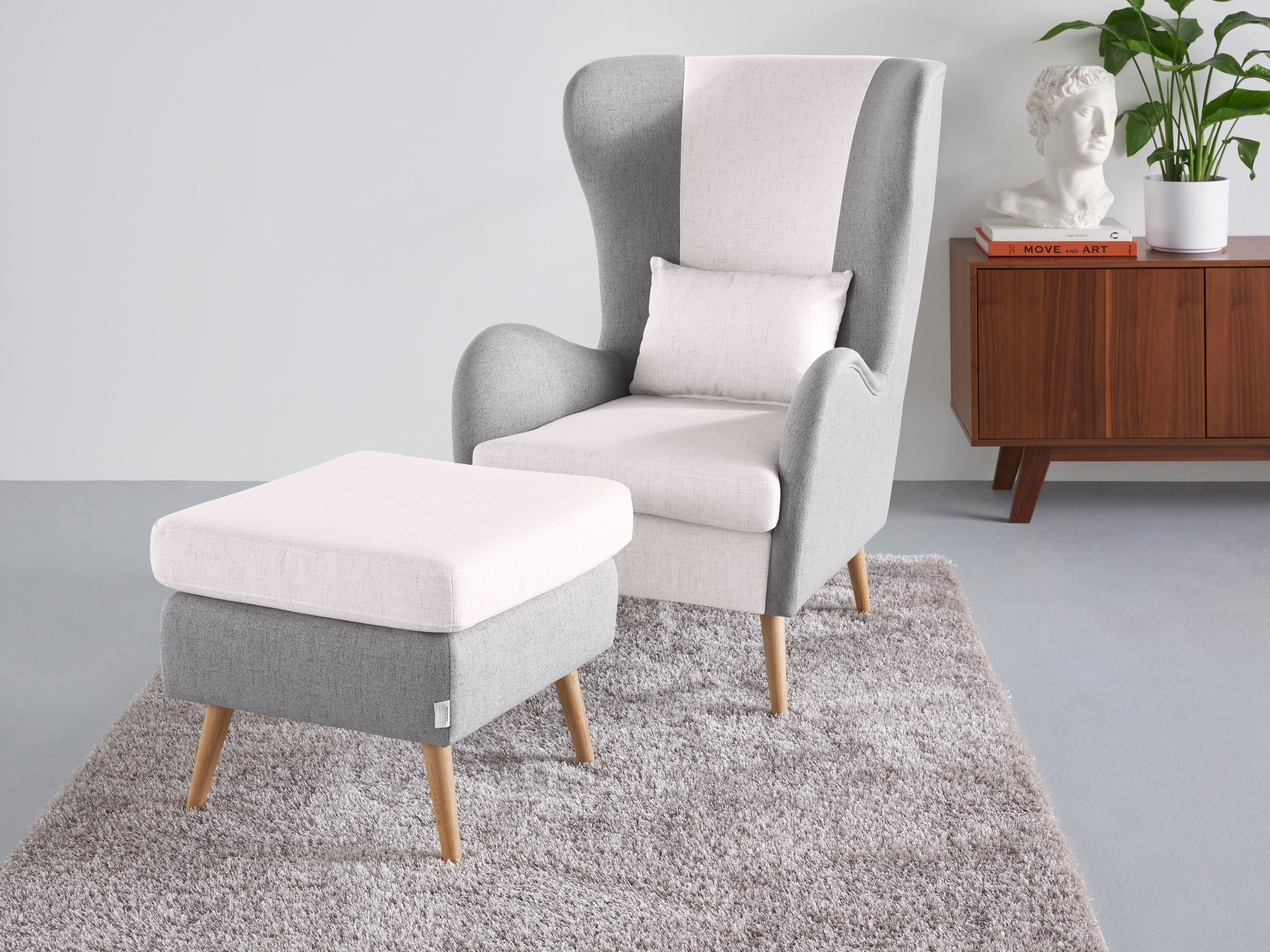 OTTO home Sessel "Salla Bezug Bouclé oder Struktur fein, Ohrensessel" wahlweise mit oder ohne Hocker; großer Sessel: Maße B/T/H: 78/94/118cm