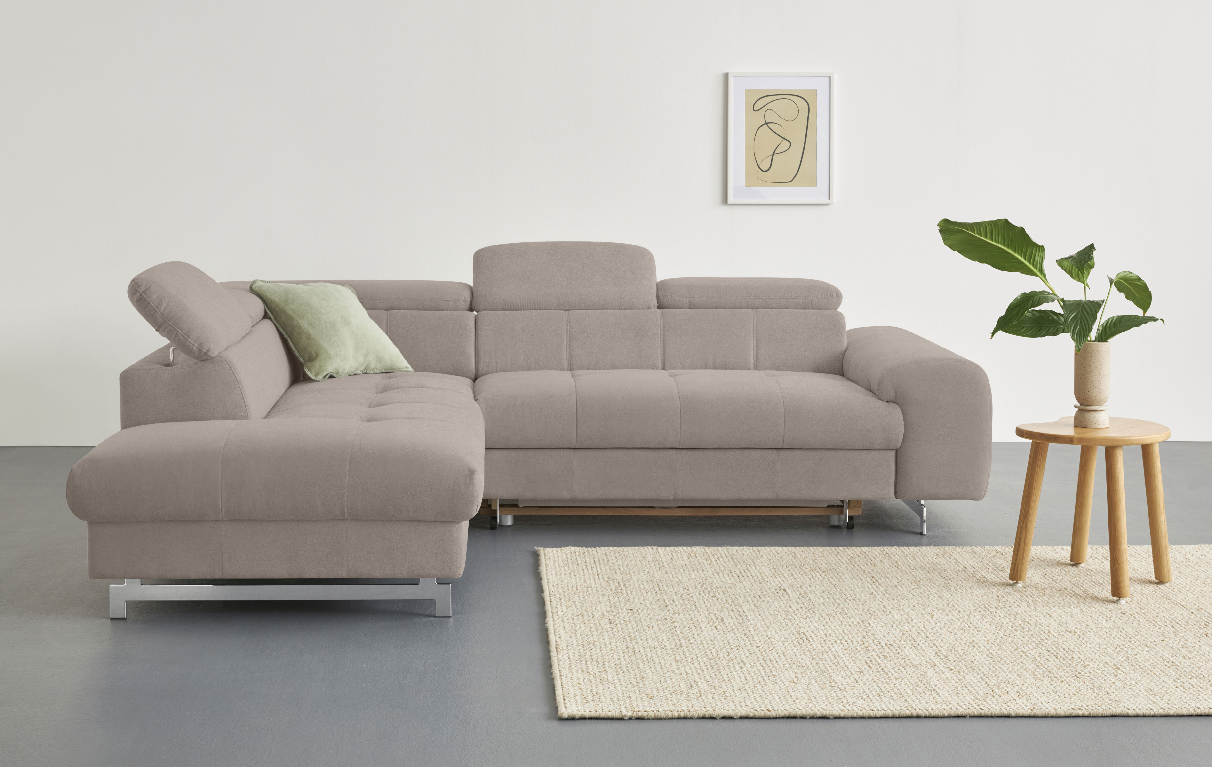 COTTA Ecksofa "Chef bequem, tolle Verarbeitungsdetails, Breite 262cm, L-Form" mit Kopfteilverstellung, edle Metallkufen, optional Schlaffunktion