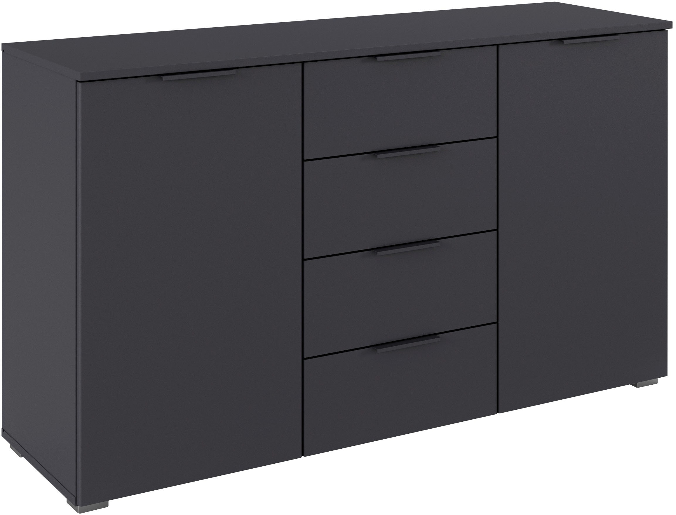 OTTO home Kombikommode "Sideboard Schubladenkommode AGORDO mit Dekor- oder Hochglanzfront" in zwei Griff-Farben, Breite 120 cm, vier große Schubladen, mit insgesamt 4 Einlegeböden MADE IN GERMANY