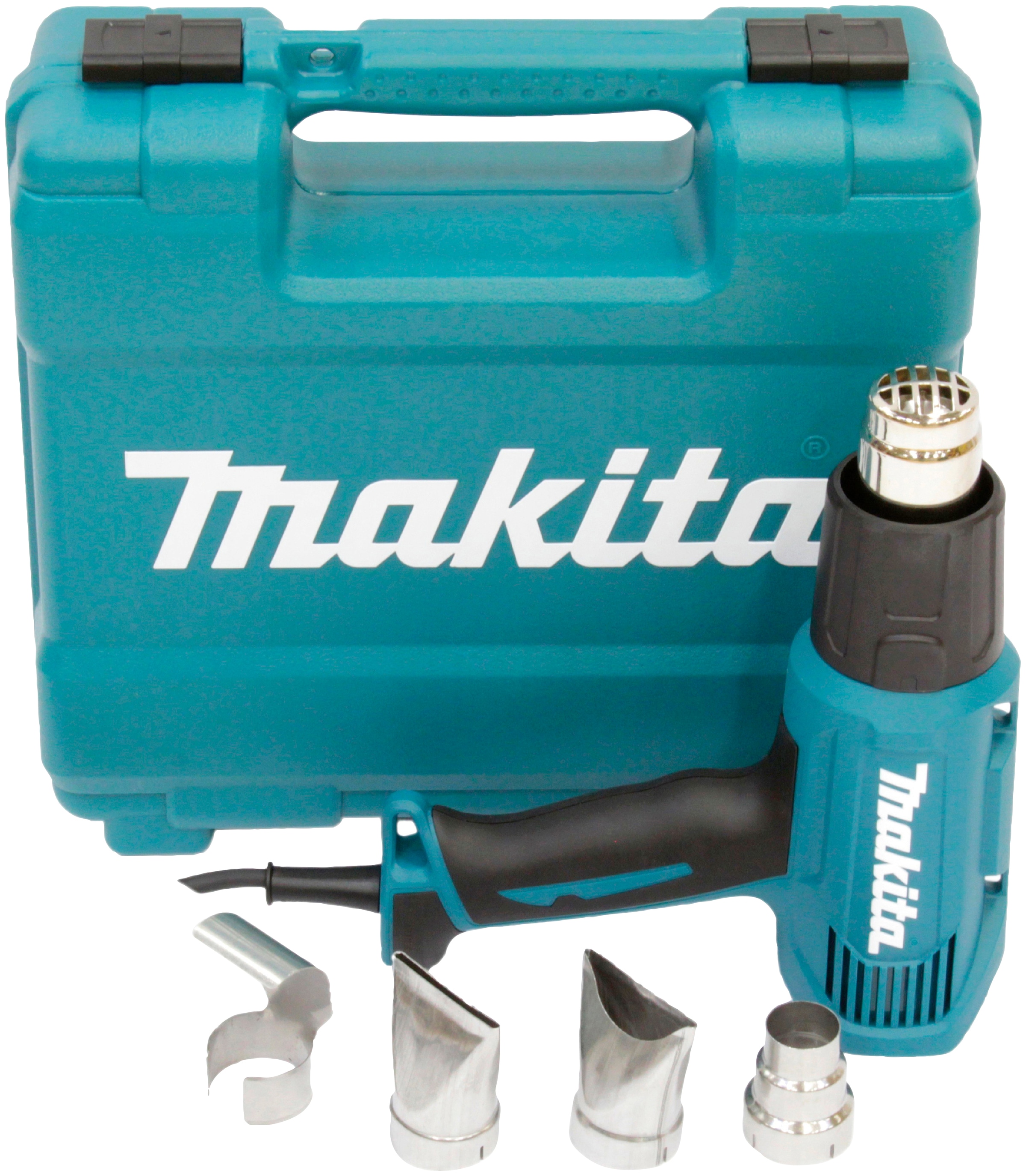 Makita Heißluftgebläse "HG5030K" Komplett-Set, 6 Stk. tlg. mit 2 Temperaturstufen und Luftstromstärken, inkl. Aufbewahrungskoffer