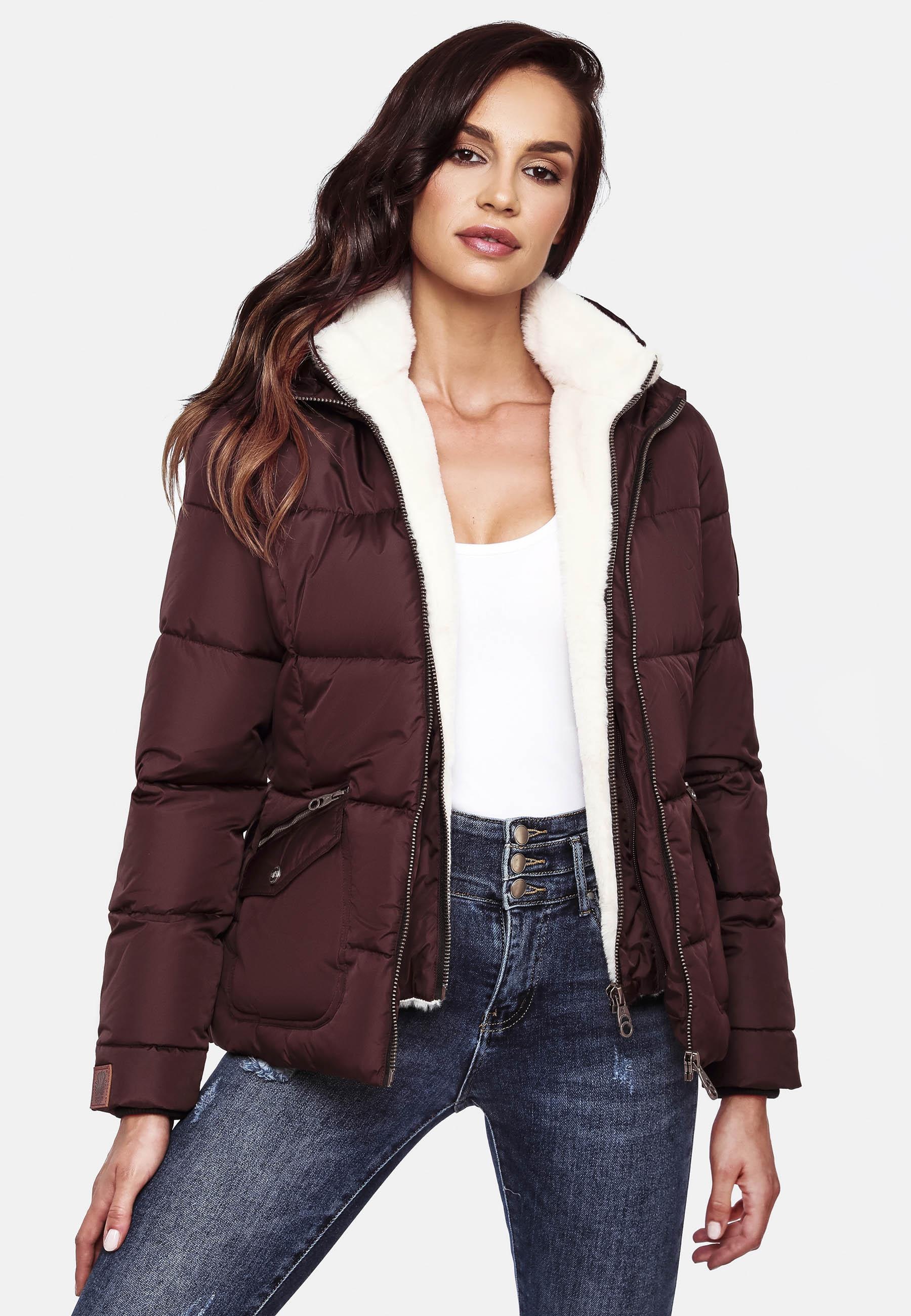Navahoo Winterjacke »Megan«, mit Kapuze, stylische Damen Steppjacke mit Teddyfutter