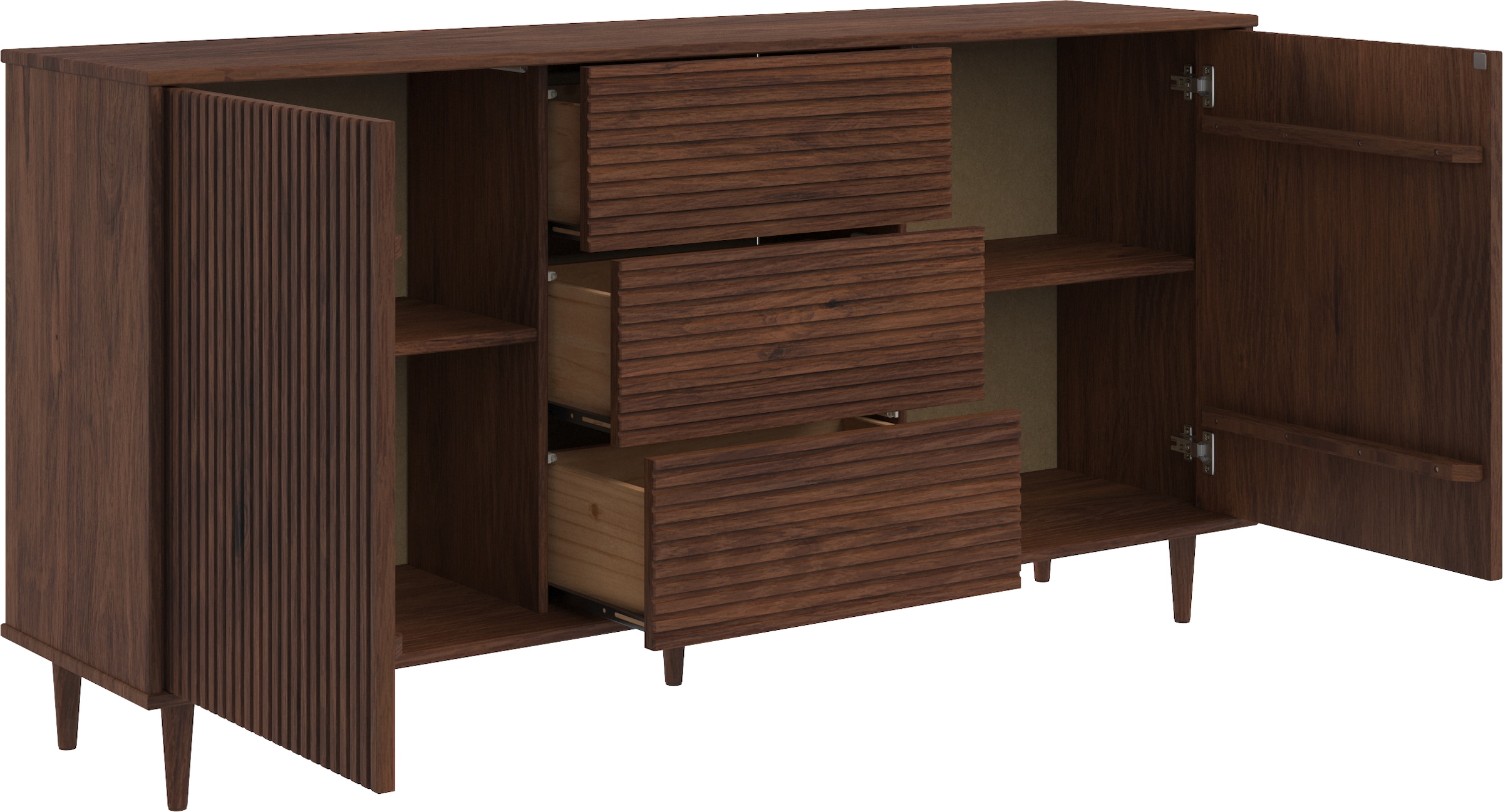 INOSIGN Sideboard »Malmedy Front mit gefrästen Rillen«, Kommode aus massivem Kiefernholz, Push-to-open, Breite 160 cm