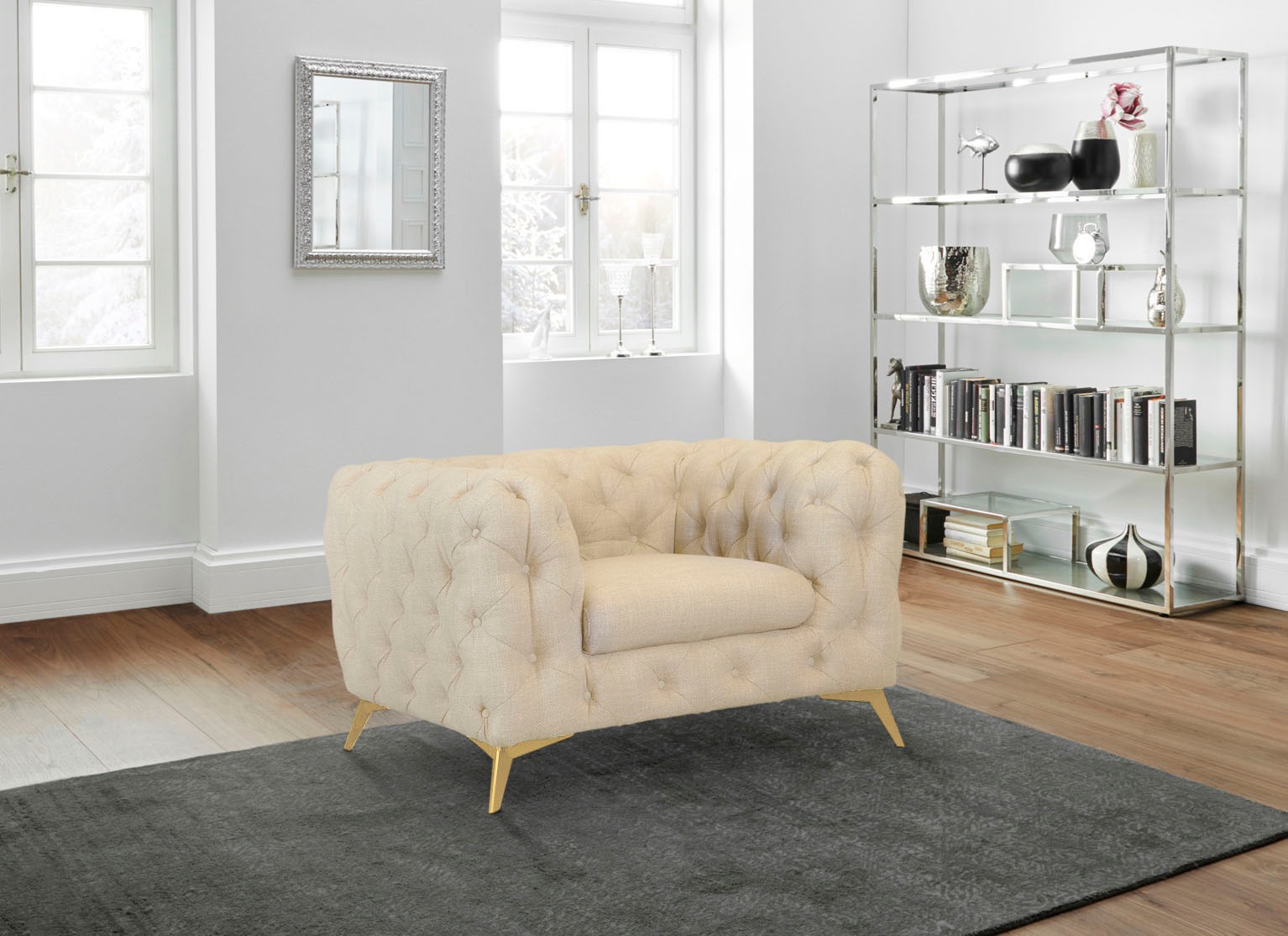 Leonique Chesterfield-Sessel »Glynis Sessel«, aufwändige Knopfheftung, moderne Chesterfield Optik, Fußfarbe wählbar