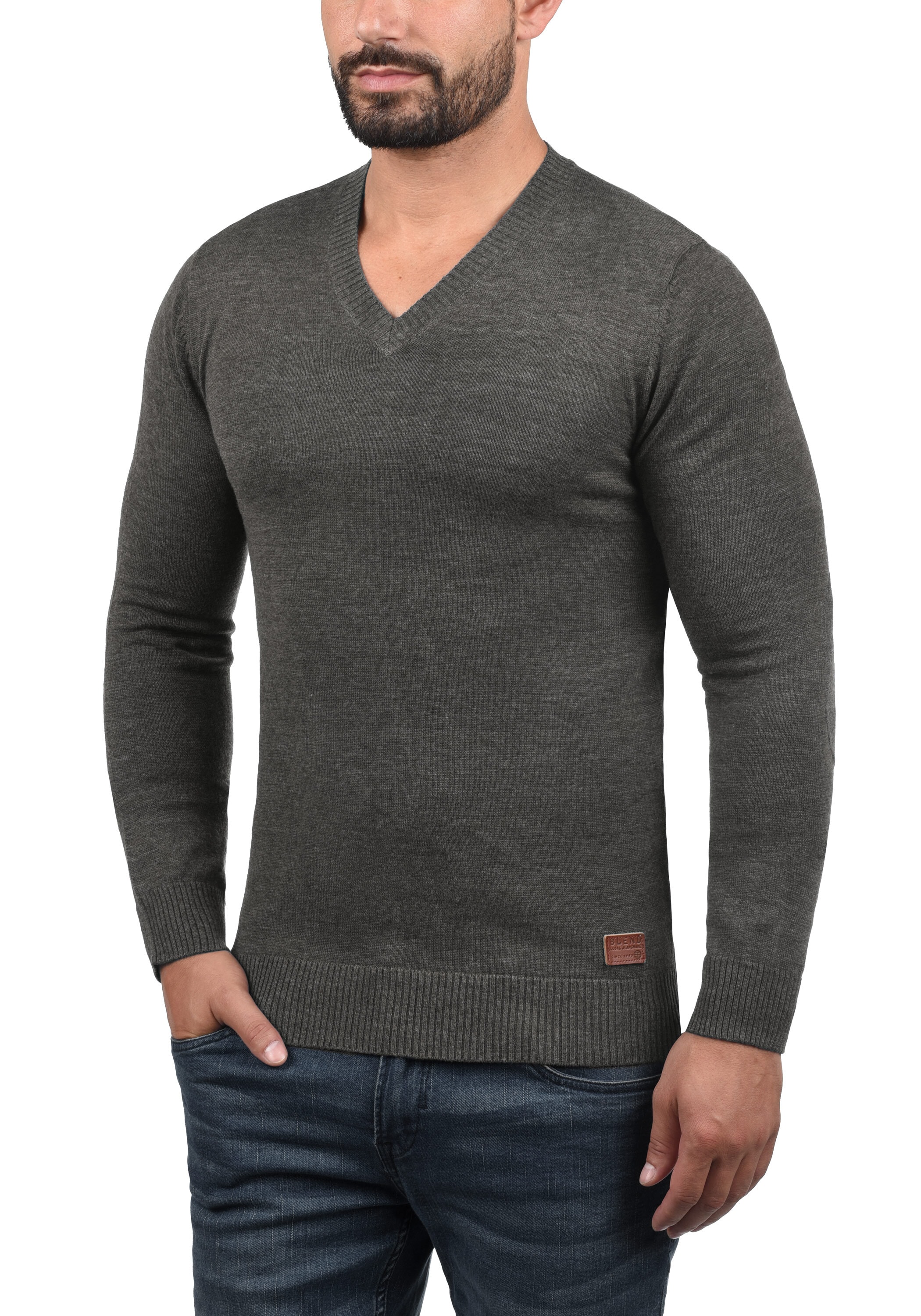 Blend Strickpullover "BHLasse" Feinstrickpullover mit aufgestickten Ellenbo günstig online kaufen