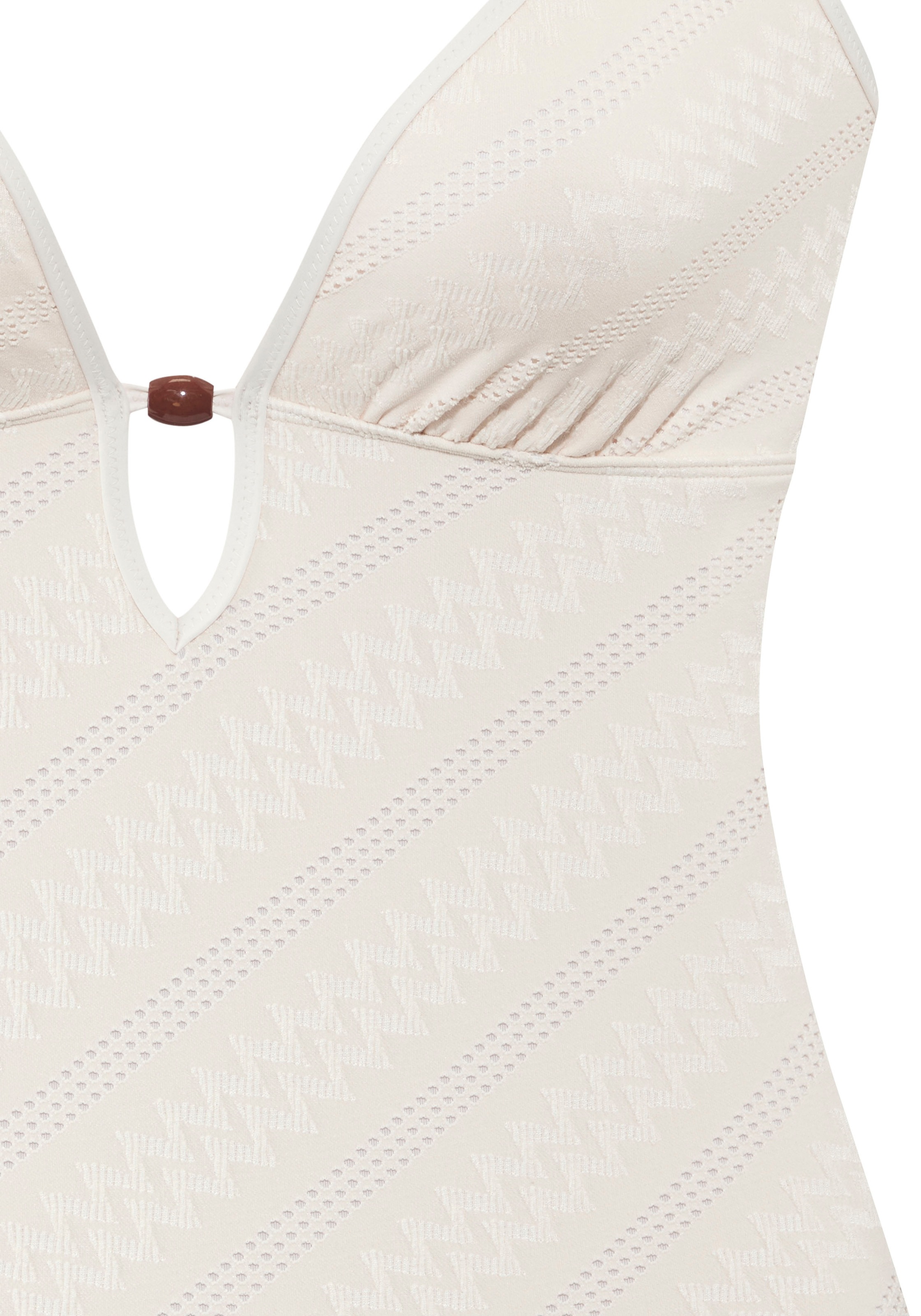 Badeanzug S.OLIVER "Naila", Gr. 38, Cup C/D, beige (creme), Microfaser, Polyamid, Strukturmuster, Badeanzüge Badeanzug, mit Struktur 3
