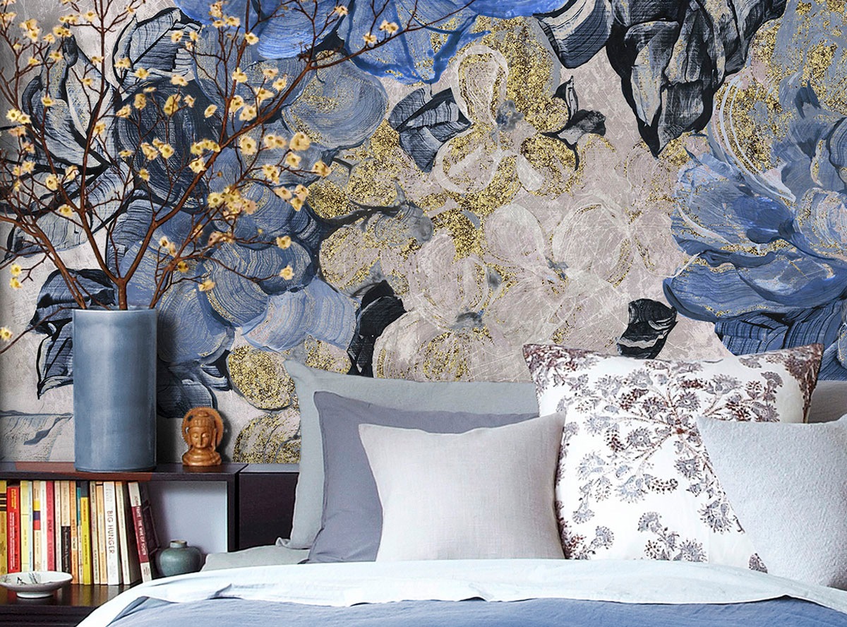 Komar Fototapete »Digitaldruck Vlies - Vintage blue Garden - Größe 300 x 250 cm«, bedruckt, Wohnzimmer, Schlafzimmer