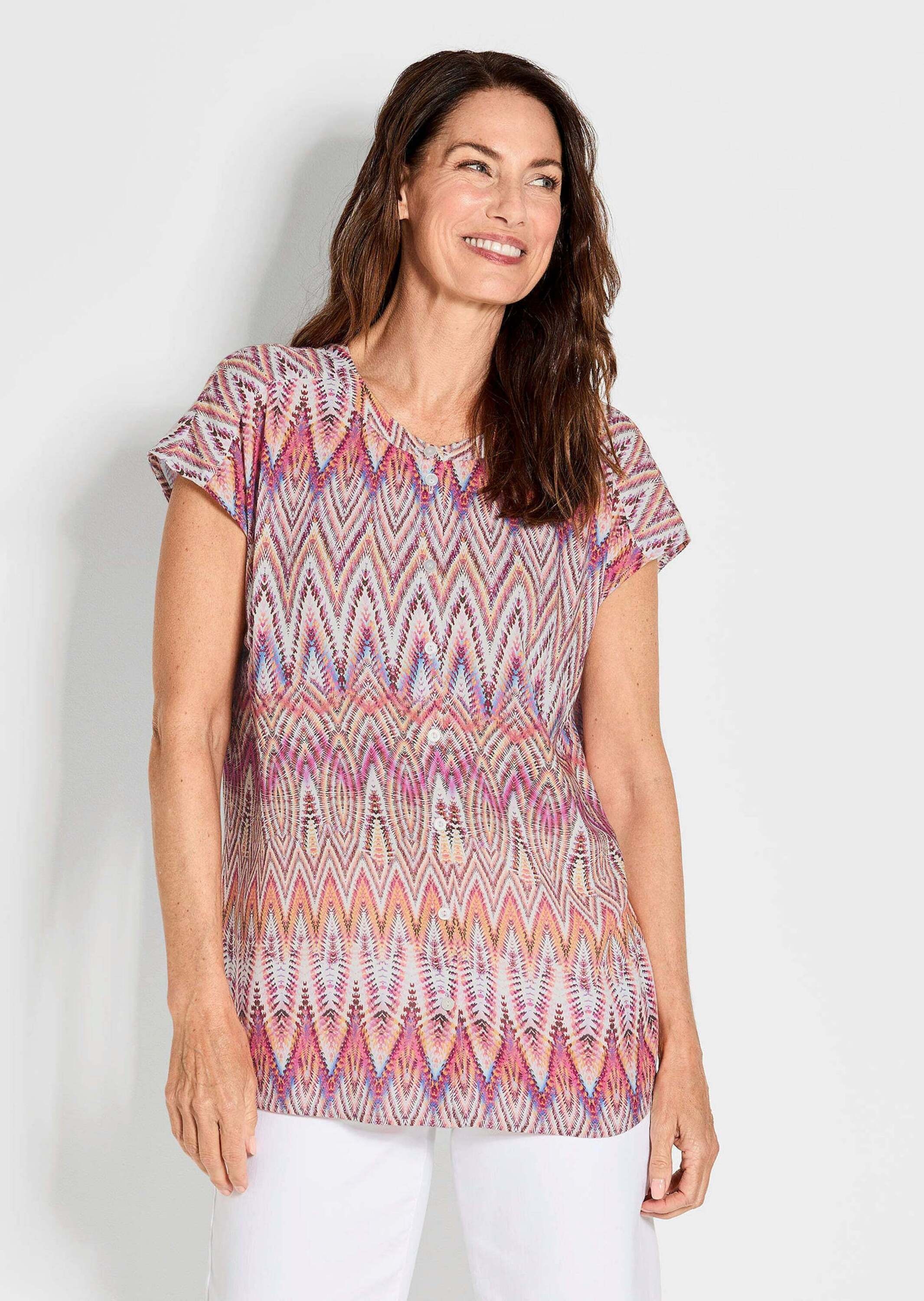 GOLDNER Kurzarmbluse "Kurzarm Printbluse für Damen multicolor" Knöpfe günstig online kaufen