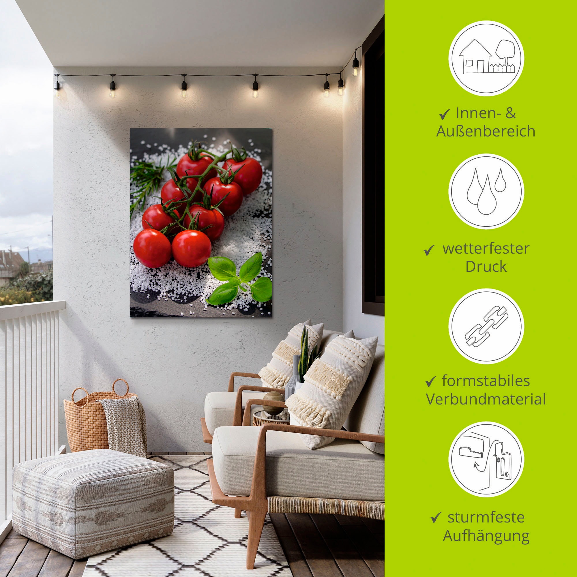 Artland Wandbild »Tomaten Rispe auf Salz« Lebensmittel 1 Stk. tlg. als Alubild, Outdoorbild, Poster in verschied. Größen