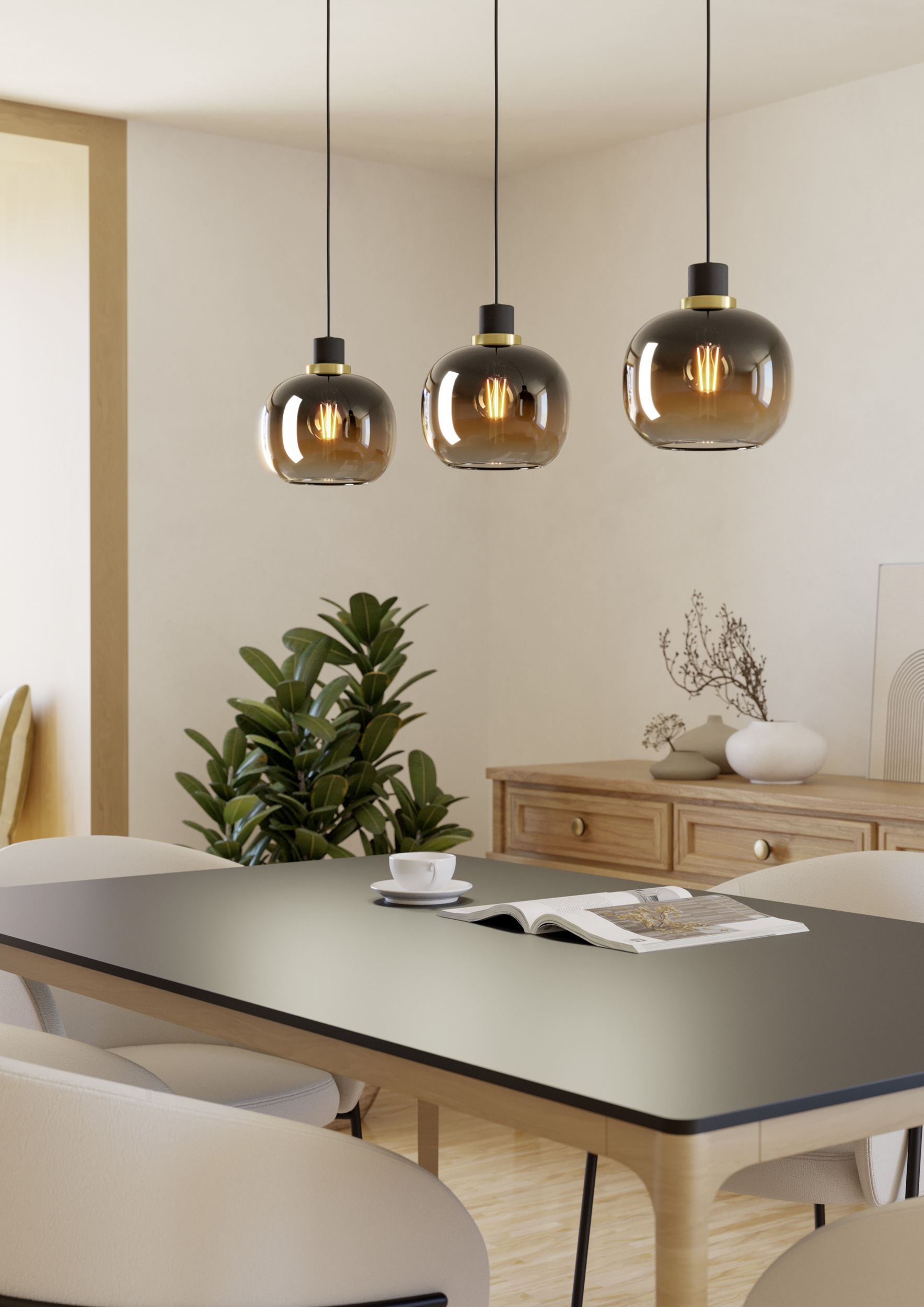 EGLO Hängeleuchte »OILELLA Pendellampe - Stahl - E27 - 3X40W - IP20« E27 1 Stk. Hängelampe, Deckenlampe, Wohnzimmer, Esszimmer, L95 x B19 x H110 cm