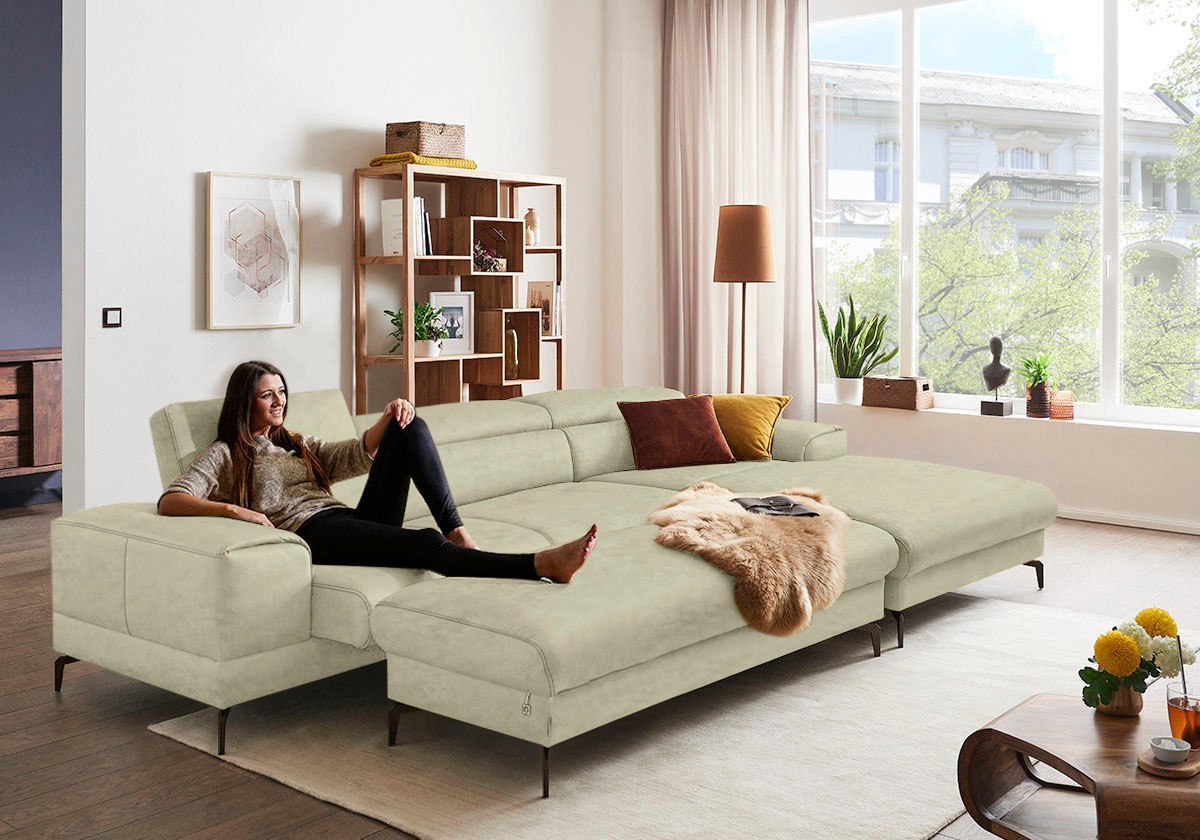 W.SCHILLIG Ecksofa »piedroo, Designsofa mit tollem Sitzkomfort, bequem und elegant, L-Form«, Kopfteilverstellung, wahlweise mit Sitztiefenverstellung, Breite 343cm