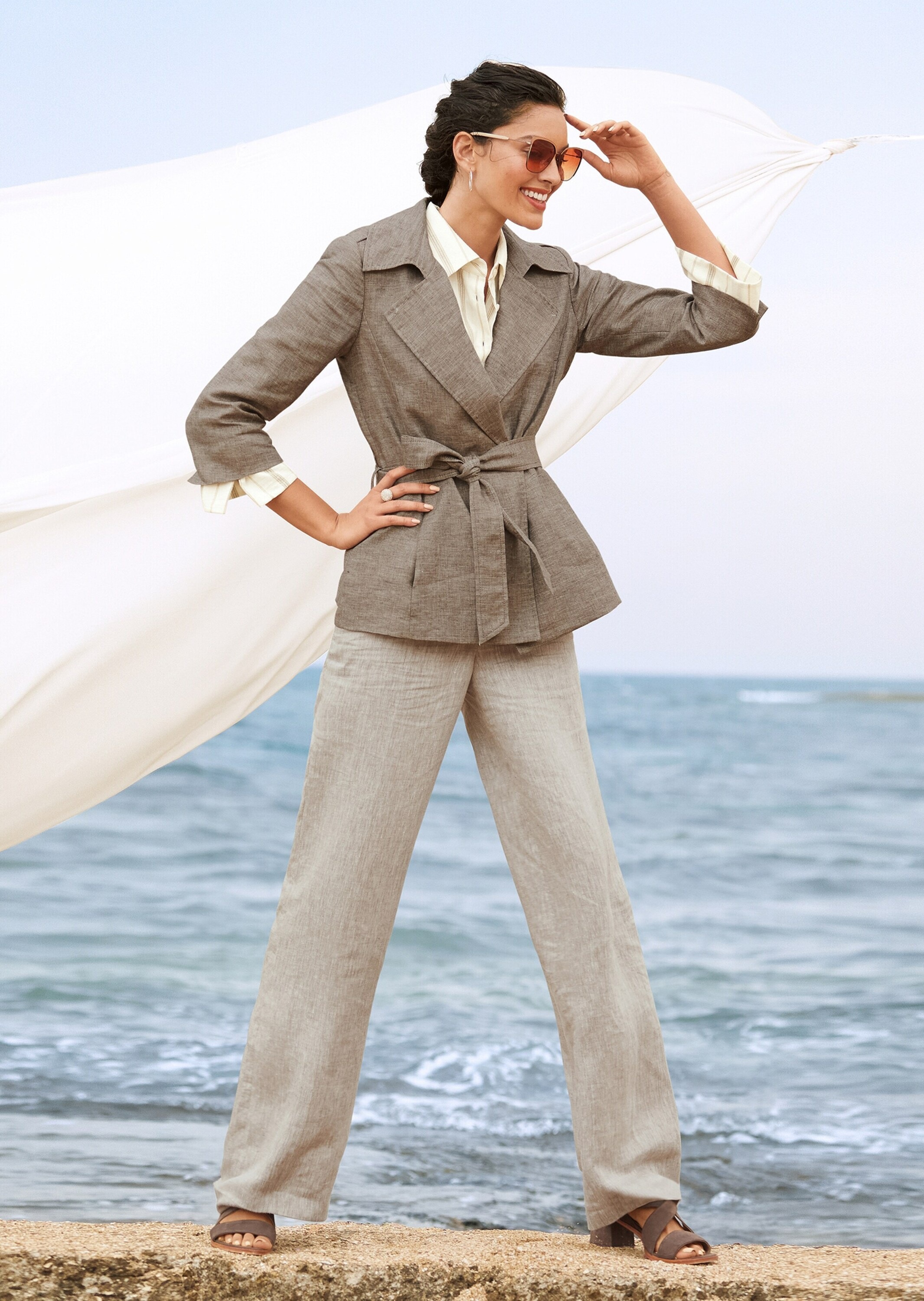 MADELEINE Kurzjacke »Jacke Leinenjacke mit Bindegürtel und 3/4-Ärmeln«