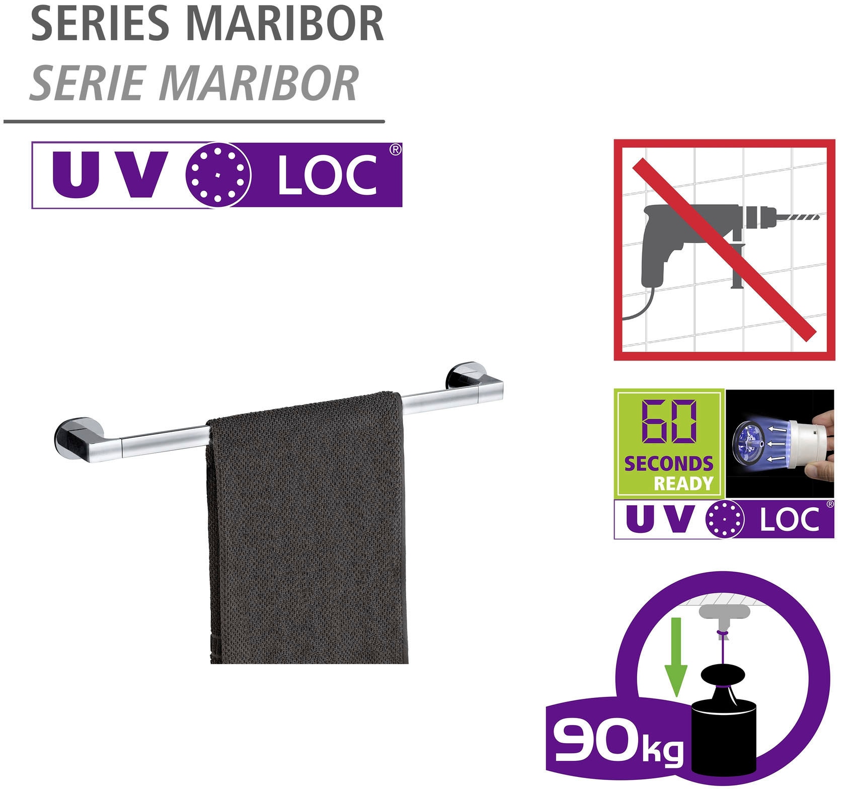 WENKO Handtuchstange »UV-Loc® Maribor«, befestigen kaufen BAUR ohne | Bohren