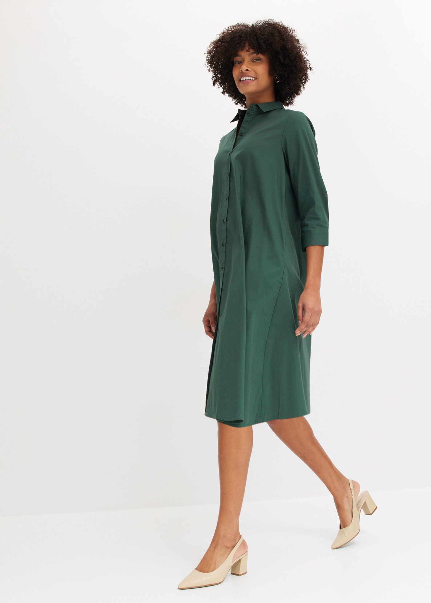 bonprix Hemdblusenkleid A-Linien-Passform, 3/4-Ärmel, mit Hemdblusenkragen