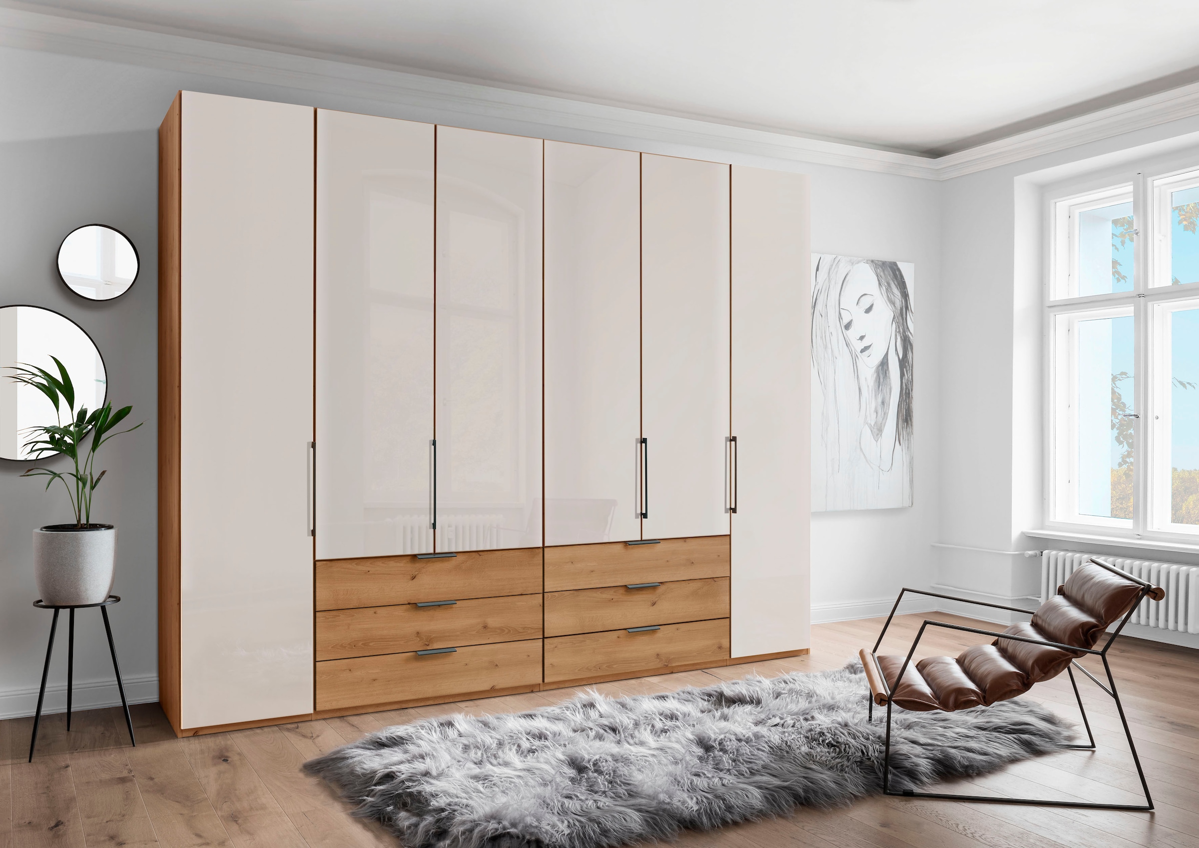 WIEMANN Kleiderschrank "Monaco" mit Teil-Glasfront sowie hochwertige Beschläge inkl. Dämpfung