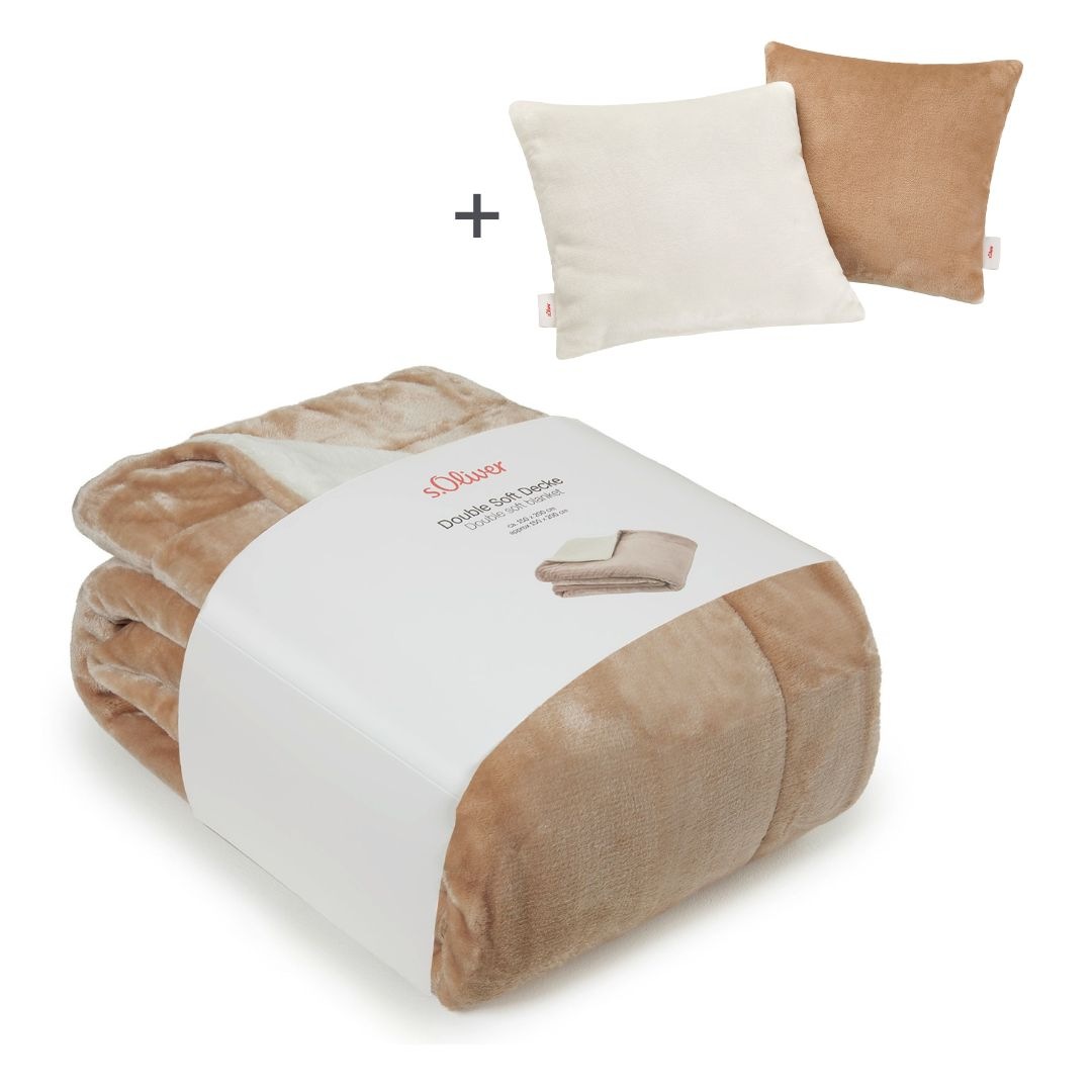 Wohndecke S.OLIVER, B:150cm L:200cm, beige, Polyester, Wohndecken, "Doublesoft, Kuscheldecke, Deal, Kissen geschenkt", Kuscheldecke 150x200 cm,