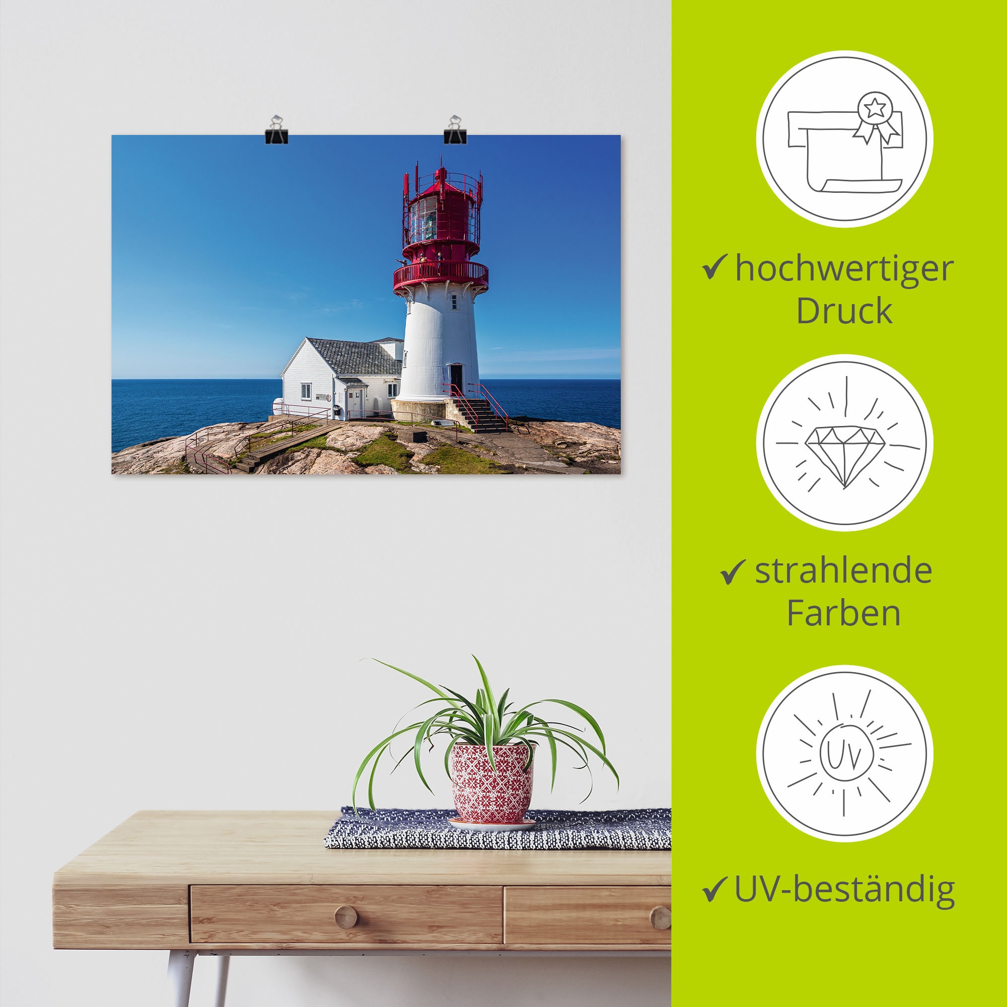 Artland Alu-Dibond-Druck »Der Leuchtturm Lindesnes Fyr in Norwegen«, Gebäude, (1 St.), für Innen- und Außenbereich geeignet, Outdoorbild