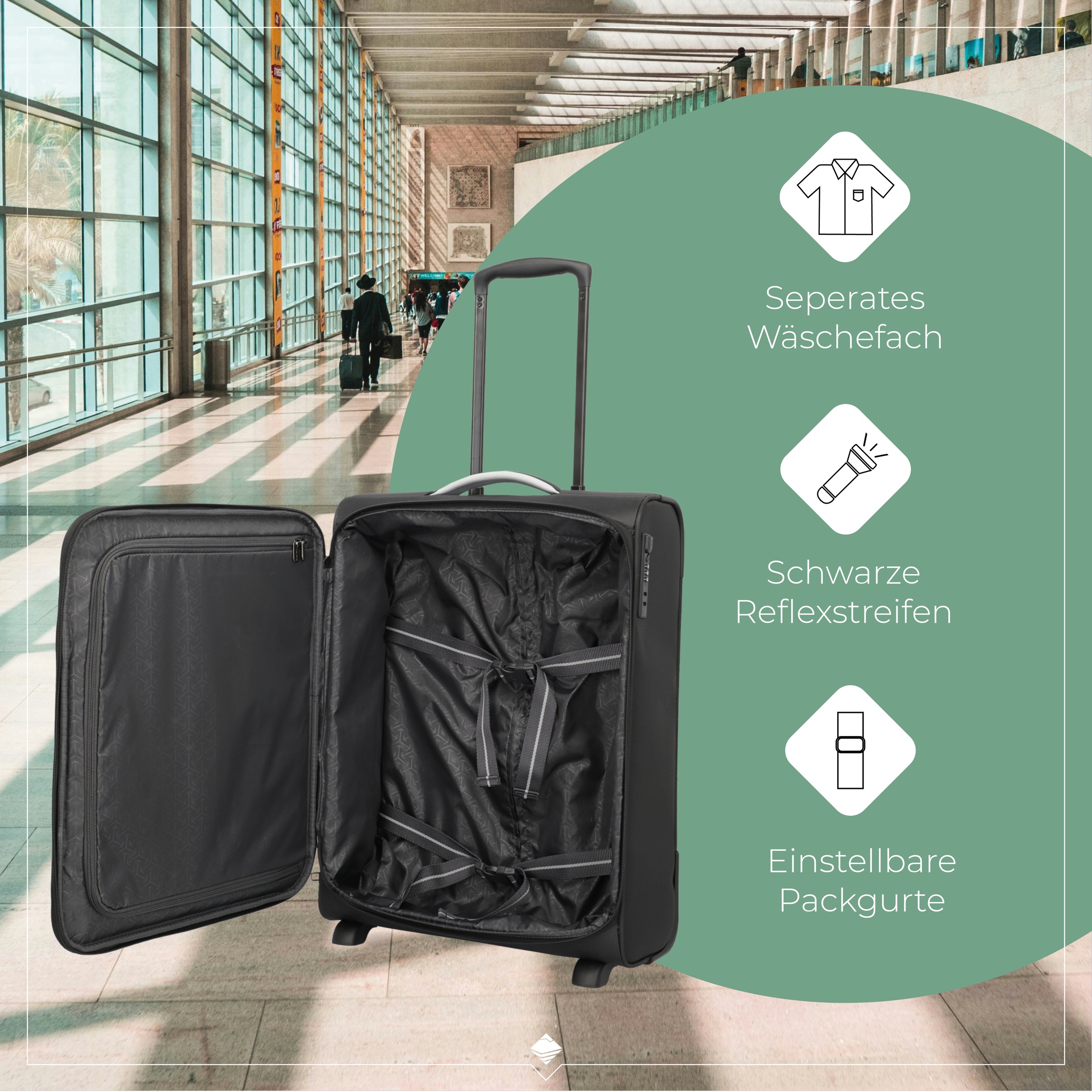 travelite Handgepäck-Trolley »JETPACK Multi 2 Cabin, konzipiert für Condor & Ryanair«, 2 Rollen, Weichgepäck-Koffer Handgepäck für die meisten gängigen Airlines