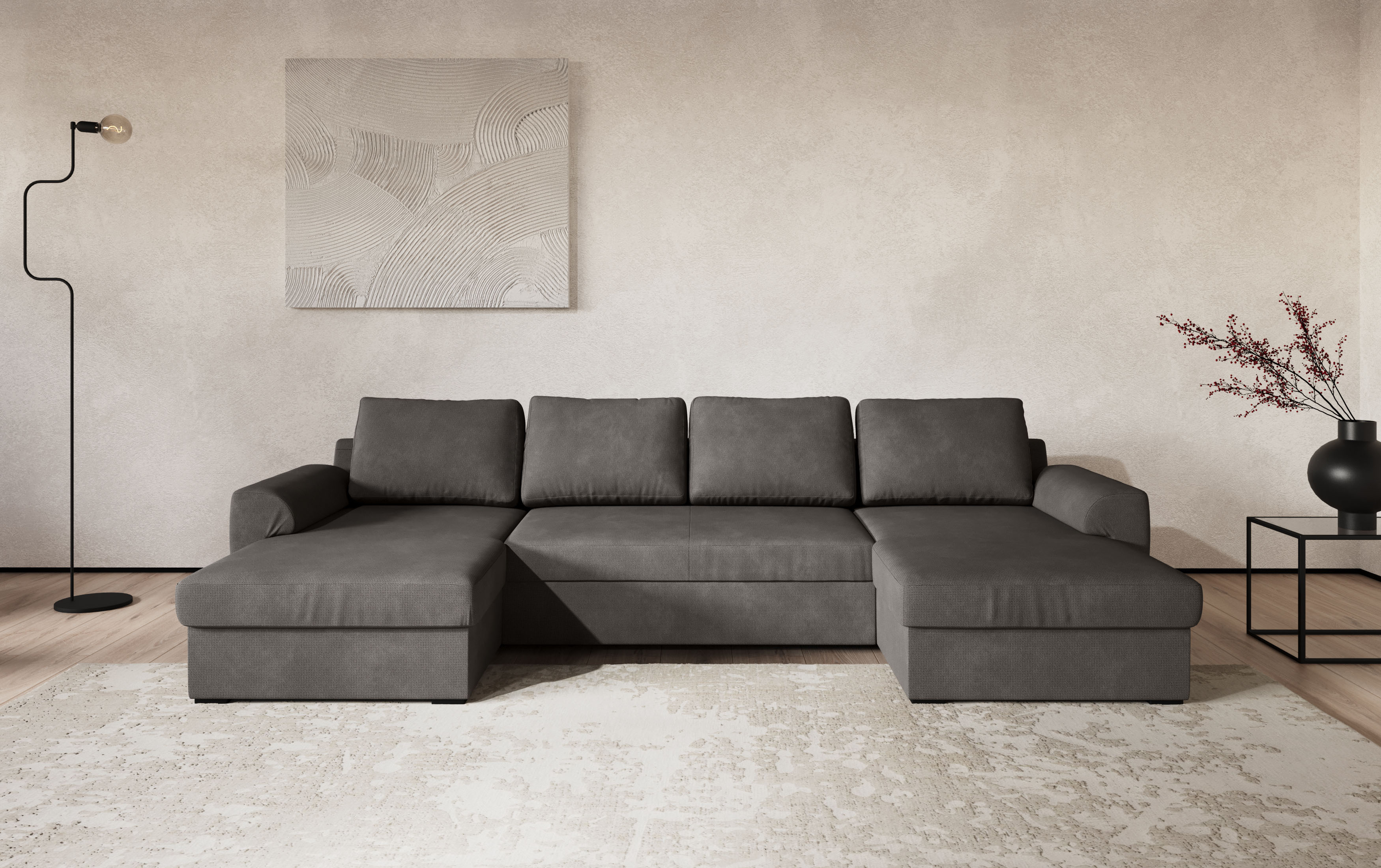 COTTA Wohnlandschaft "Drift U-Form Recamiere, Breite 327 cm" optional auch mit Schlaffunktion, Wellenunterfederung