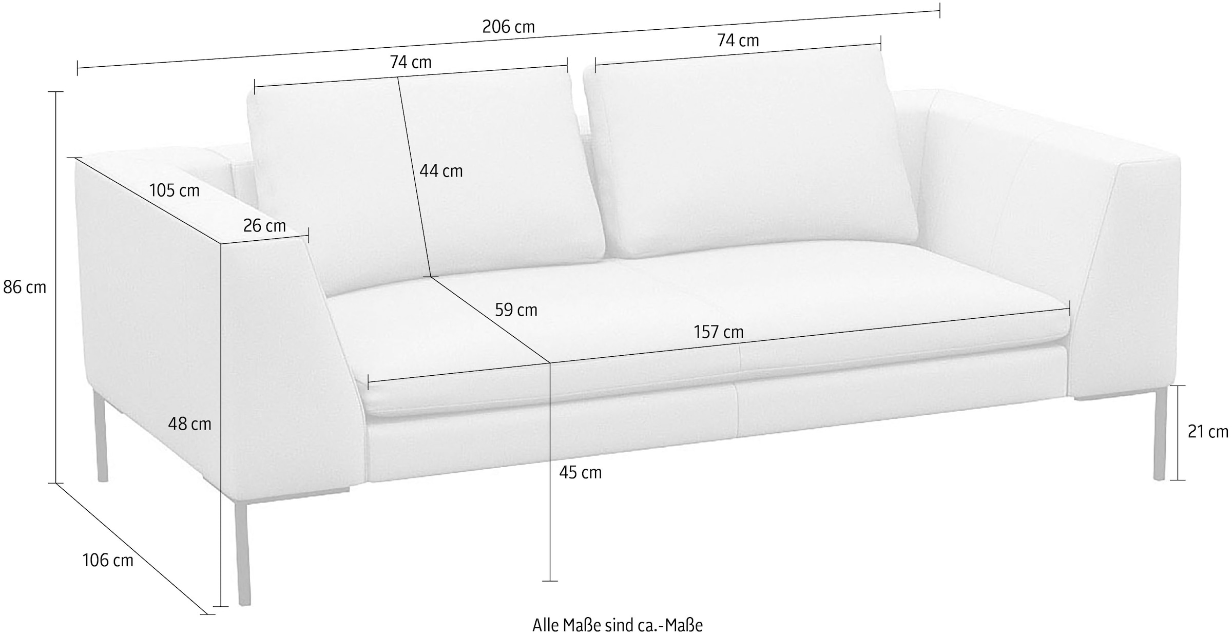 FLEXLUX 2,5-Sitzer »Loano«, modernes Sofa, frei im Raum stellbar, lose Kissen, Kaltschaum im Sitz