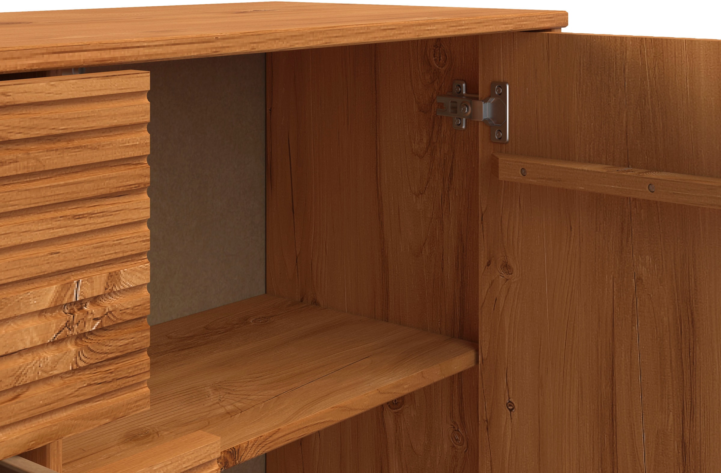 INOSIGN Sideboard »Malmedy Front mit gefrästen Rillen«, Kommode aus massivem Kiefernholz, Push-to-open, Breite 160 cm