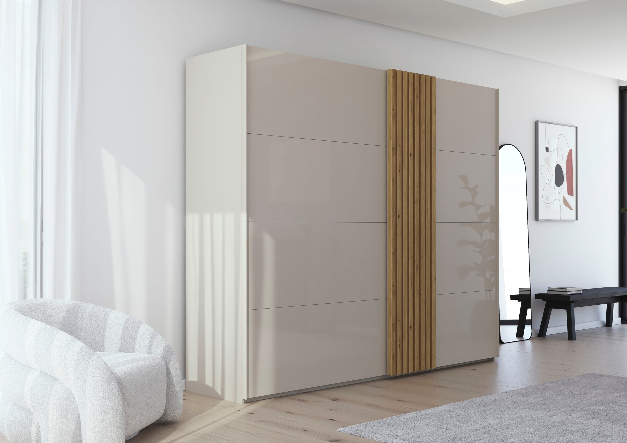 rauch Schwebetürenschrank »Kleiderschrank Schrank Garderobe Wäscheschrank TEGIO«, mit hochwertigen Holzdekoraufleistung und Glasfront MADE IN GERMANY