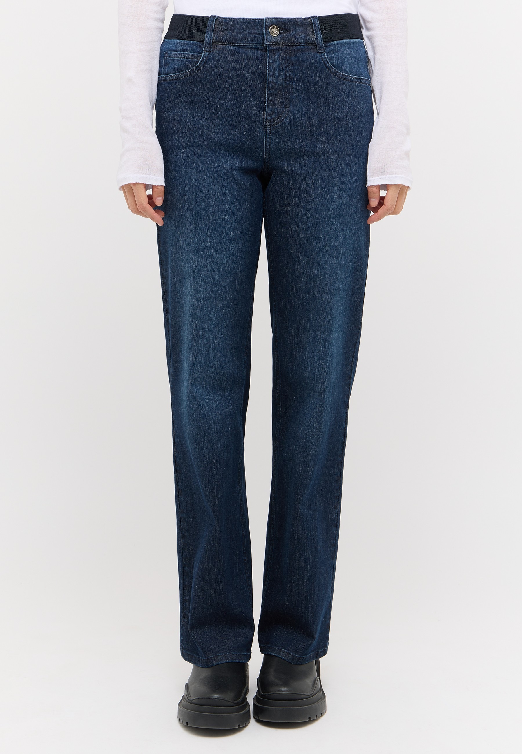 ANGELS 5-Pocket-Jeans "L. SPORTY" weite Passform, mit Gürtelschlaufen, 1-Knopf-Form