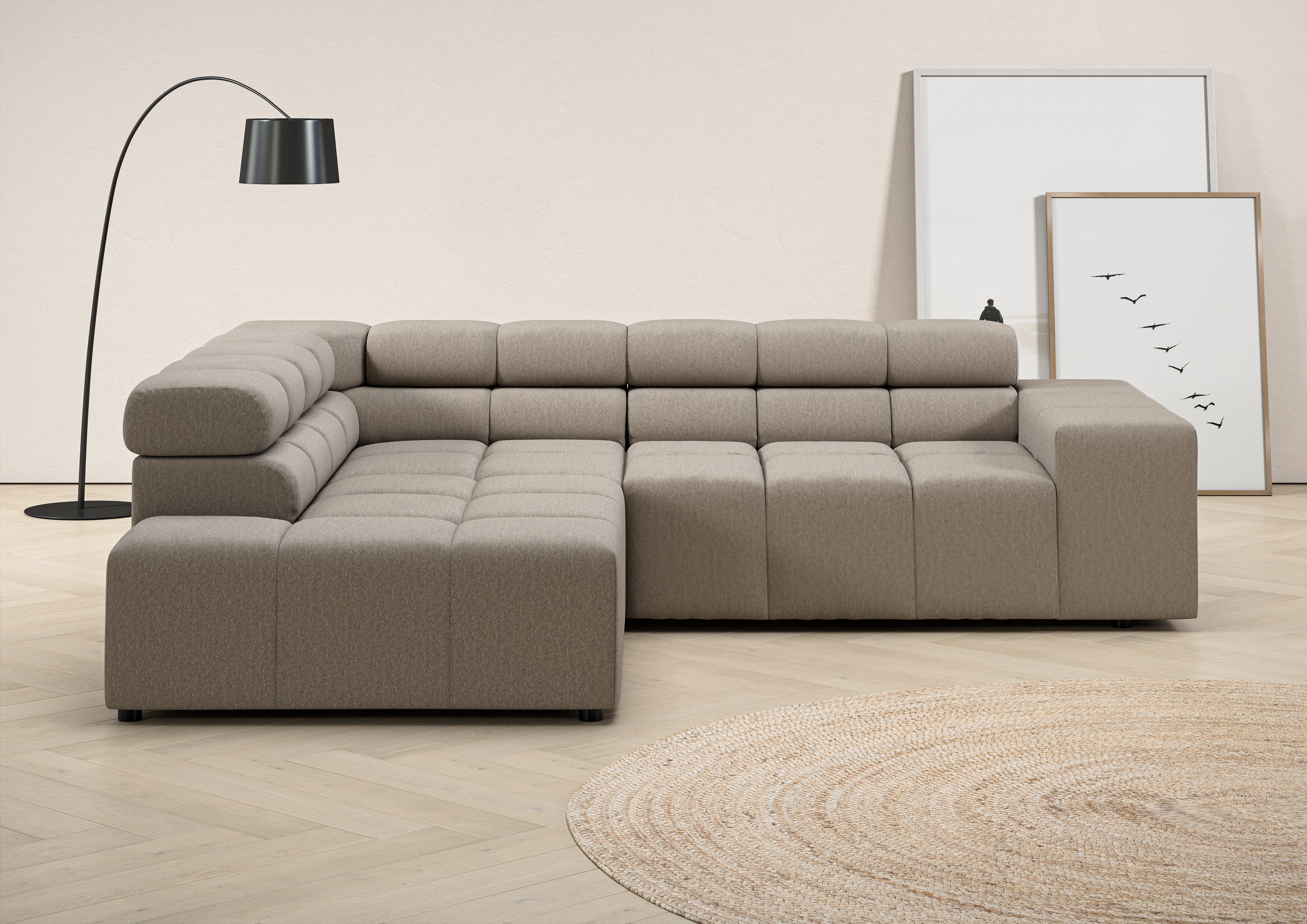 Home affaire Ecksofa "Ancona, Ecksofa, incl. Kopfteilverstellung, Breite 249 cm, L-Form" wahlweise motorische Sitztiefenverstellung, B/T(H: 249/215/70 cm