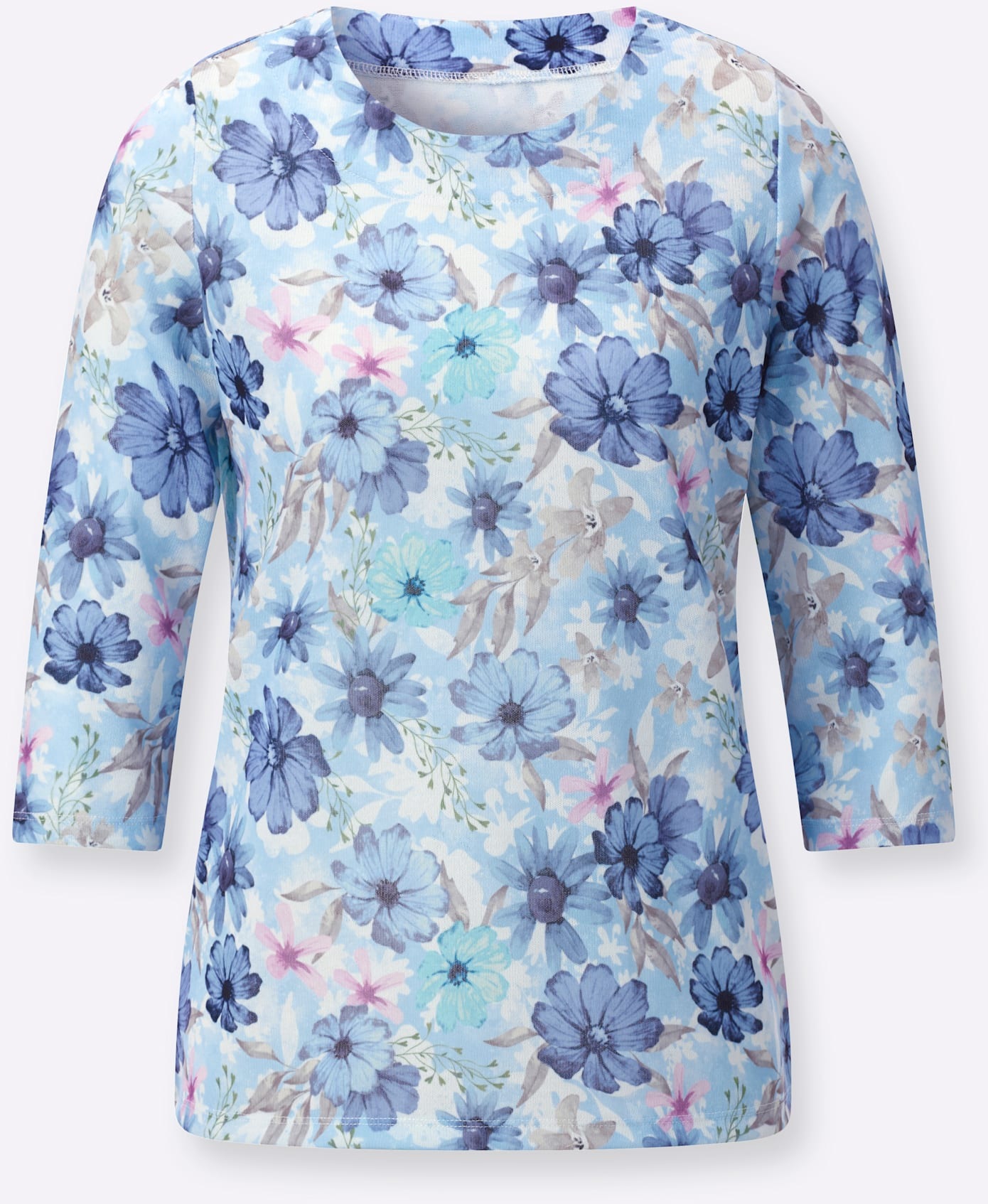 Classic 3/4-Arm Shirt Eisblau Mehrfarbig Gr. 54 3