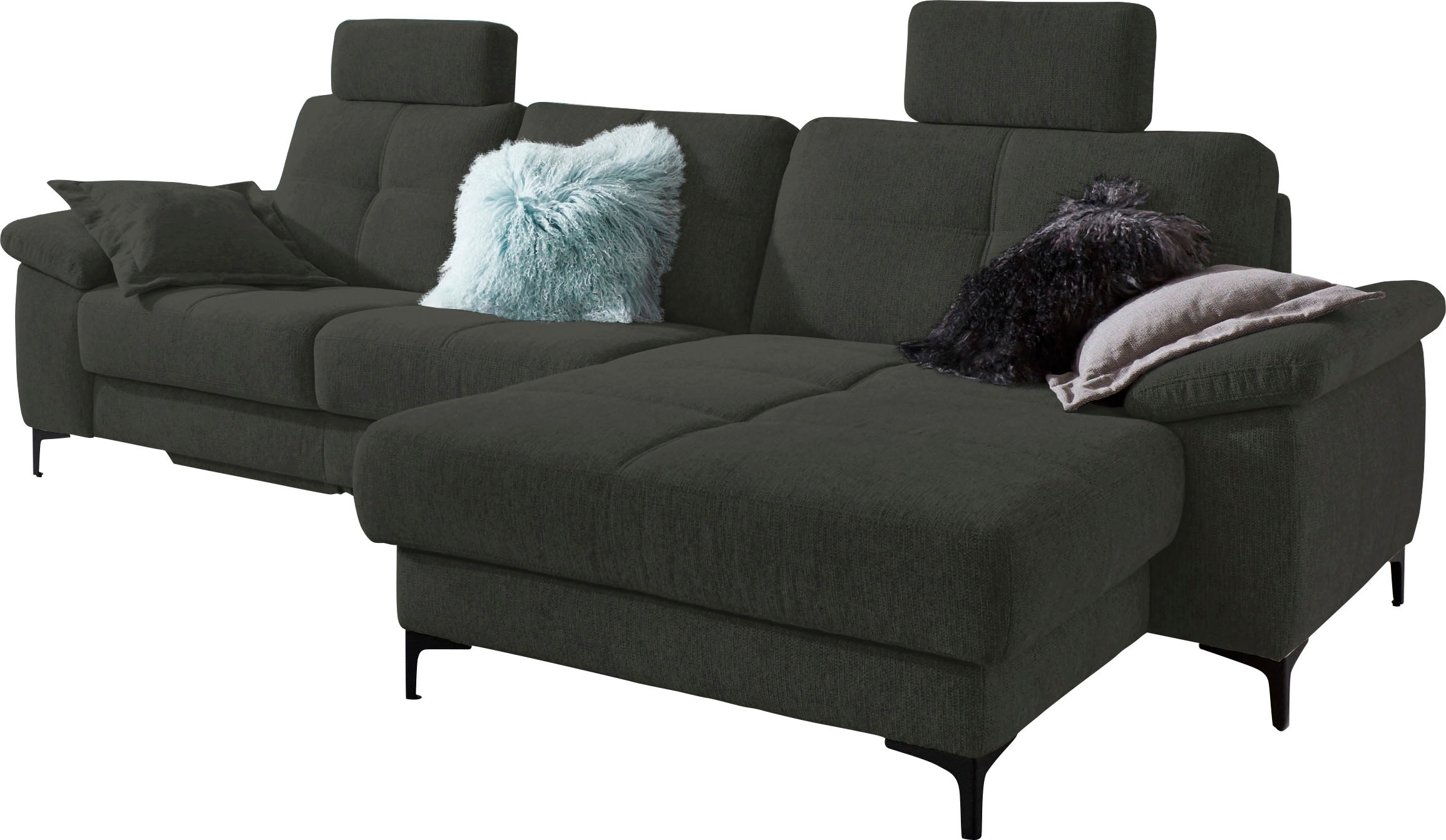 3C Carina Ecksofa "Burnaby bequem und modern, Breite 296cm, 12cm hoher Fuß, L-Form" 2 Kopfstützen, optional mit Schlaf- und motorischer Relaxfunktion