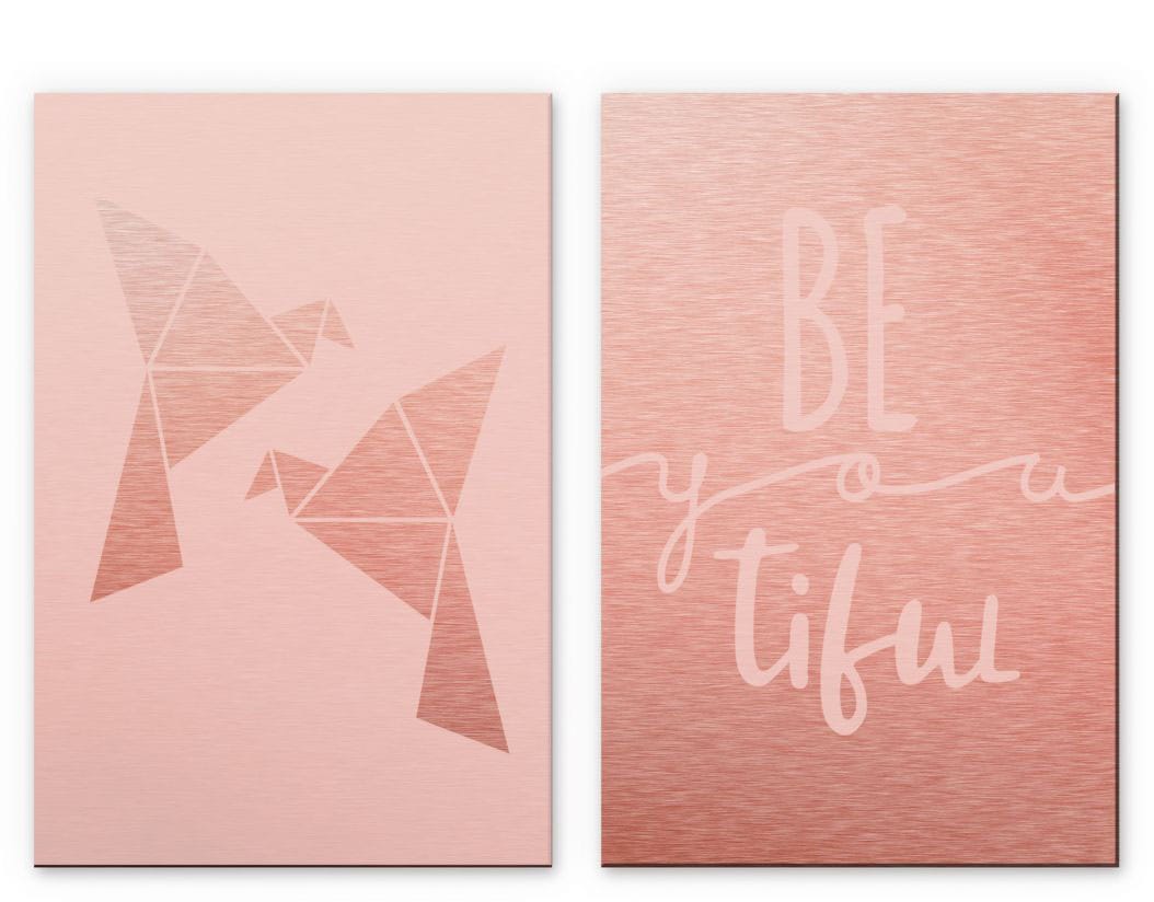 Wall-Art Mehrteilige Bilder "Origami Vogel Be you tiful", (Set, 2 St.), Metallschild Collage