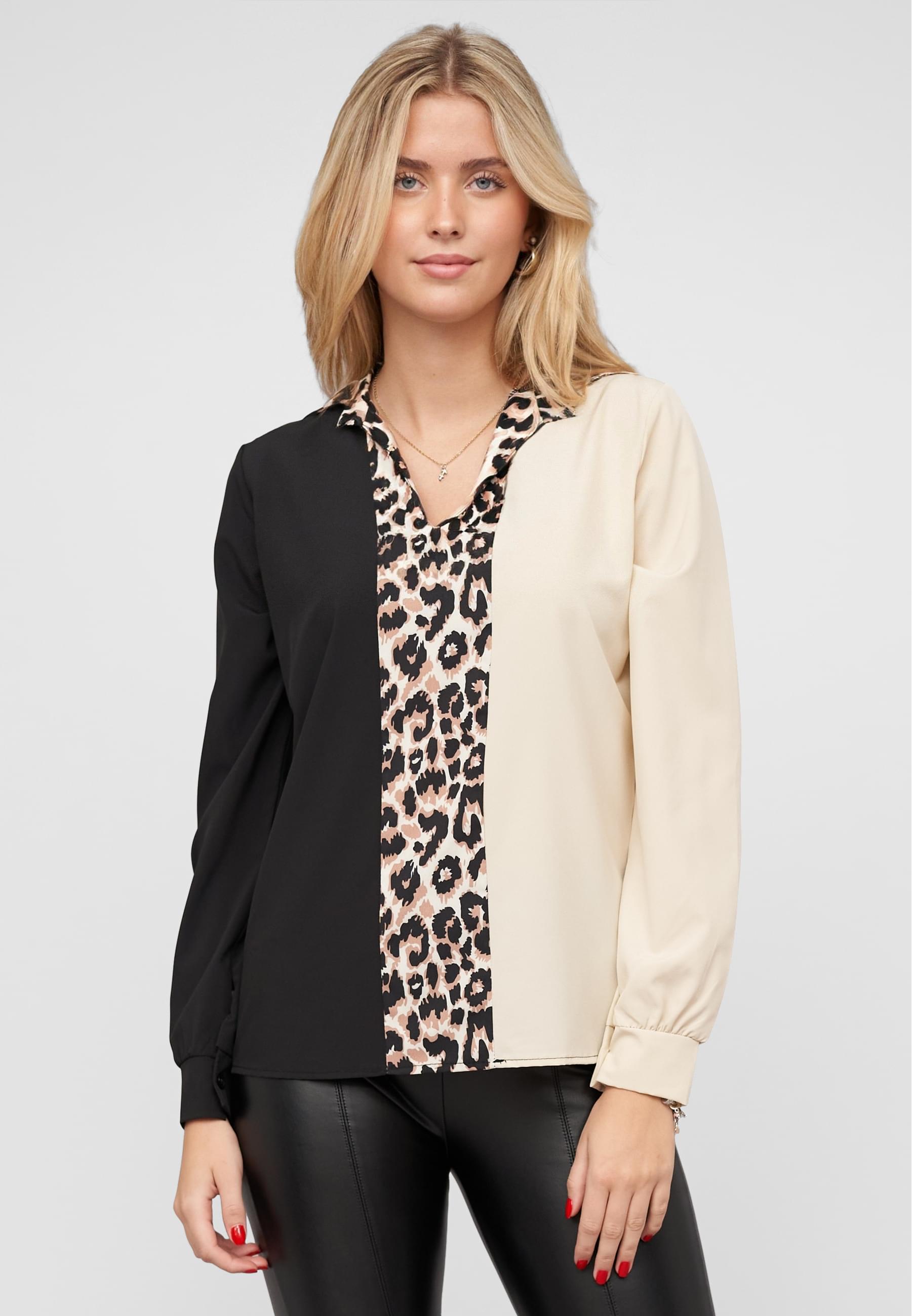 Thumbnail - CLOUD 5IVE T-Shirt "CLOUD 5IVE Colorblock Bluse mit Leo Print Streifen", 1 Stk.