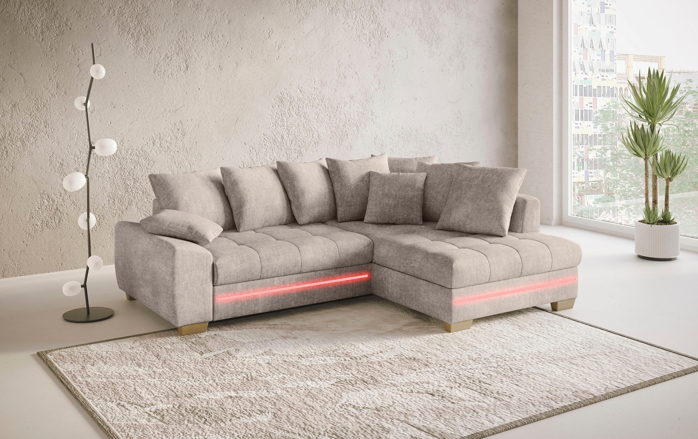 Mr. Couch Ecksofa »Nikita II, L-Form«, mit RGB-LED Beleuchtung, wahlweise mit Bett, Bettkasten, Kaltschaum