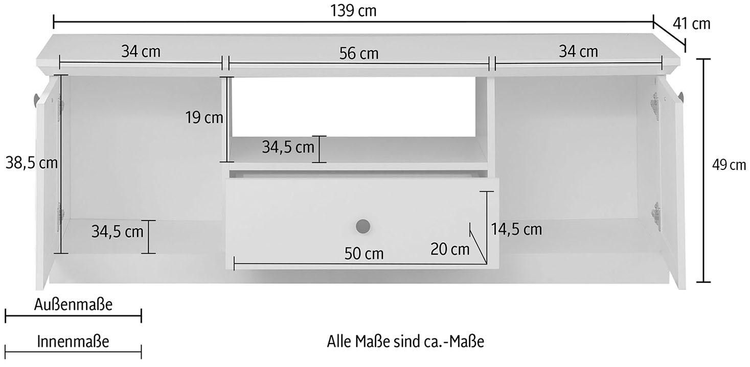 Home affaire Lowboard »Örebro«, Kommode, zeitloser Landhausstil, mit Vollauszug, Beleuchtung optional