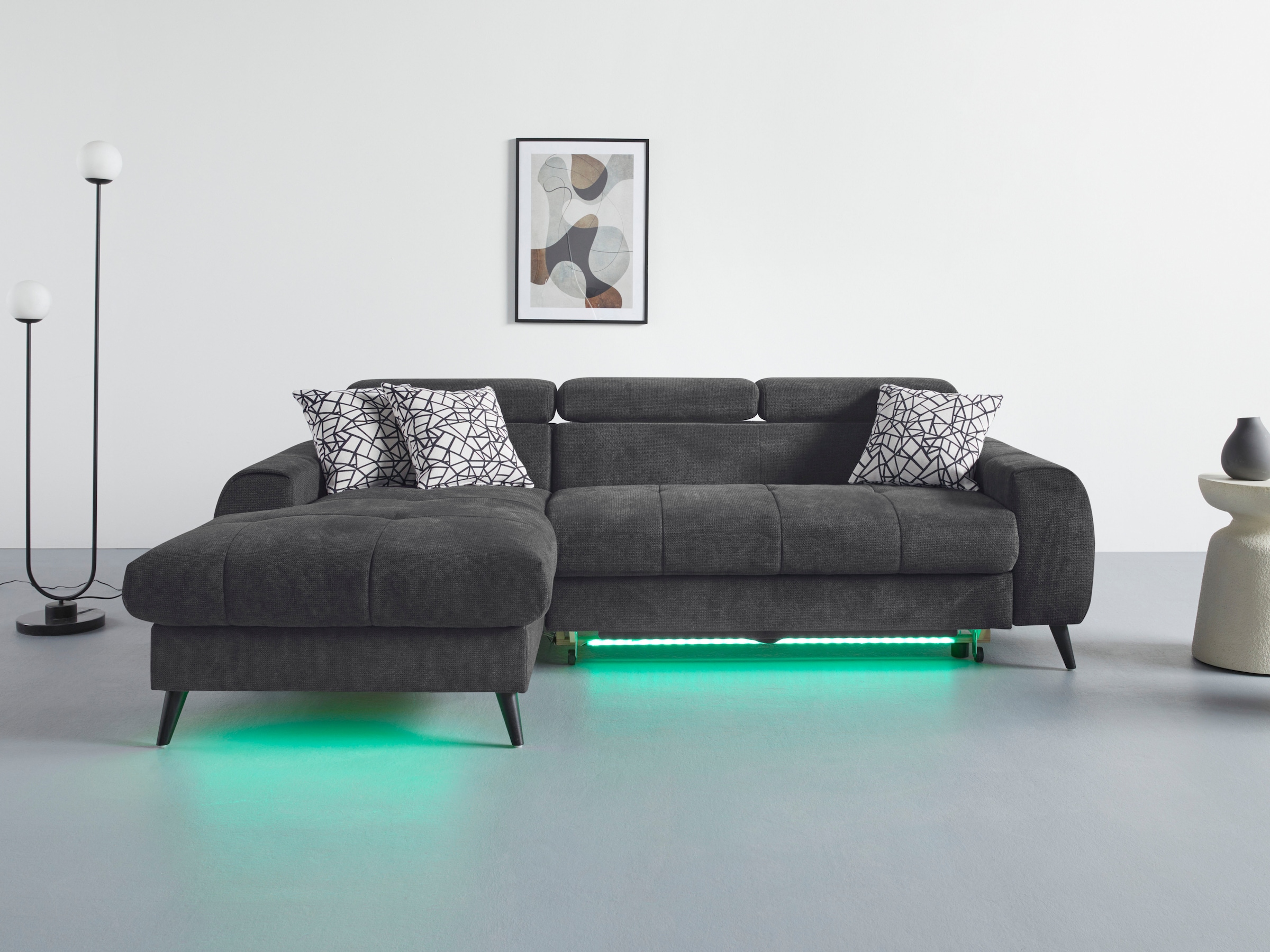 COTTA Ecksofa »Mia L-Form«, 3-tlg.-Kissen-Set, Recamiere, wahlweise mit oder ohne RGB-Beleuchtung