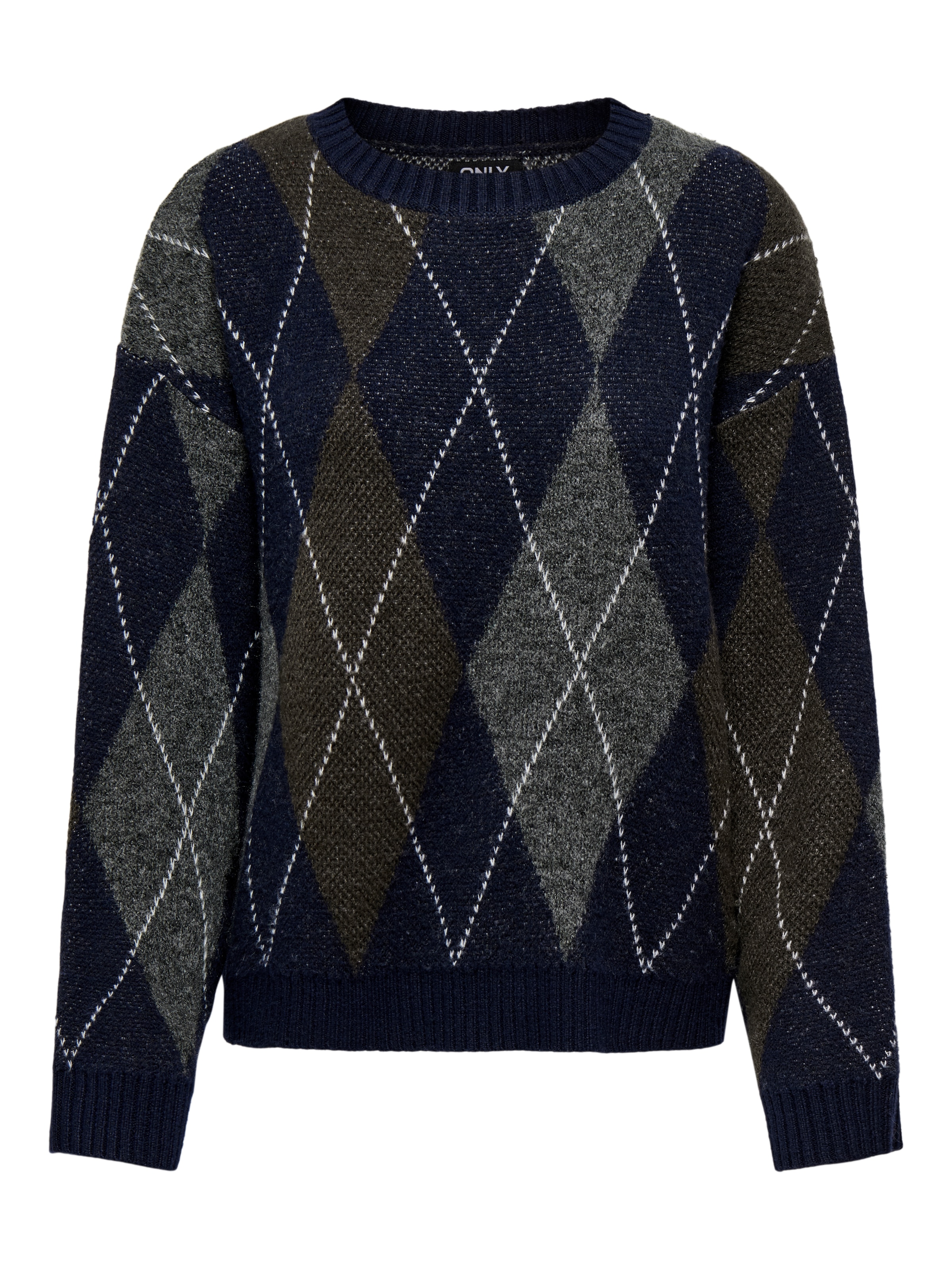 ONLY Strickpullover »ONLRHOMBUS HARLEQUIN PULLOVER KNT NOOS« Materialmix mit Wolle und Stretch