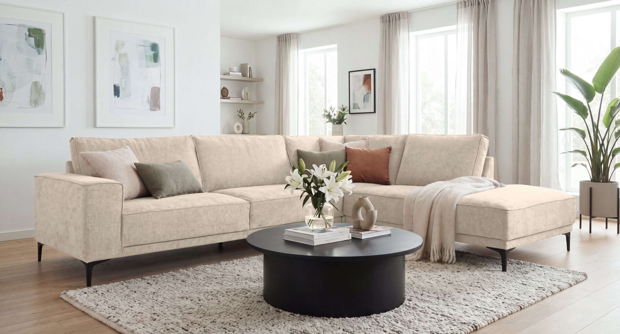 OTTO home Ecksofa »OLAND L-Form, B: 289 cm, Skandi-Design, Chenille-Bezug« Struktur, Flachgewebe, Luxus-Microfaser, Boucle