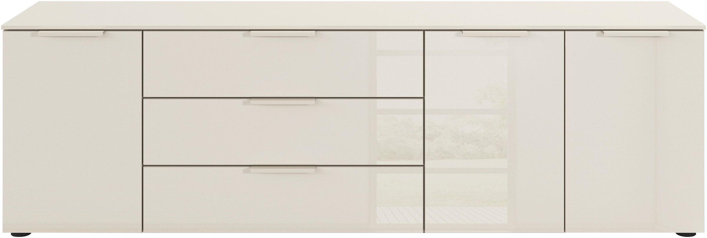 rauch Kombikommode »Kommode Türkommode Sideboard Kombikommode FLIPP mit Glasfront«, (Breite 200 cm mit 2 Einlegeböden), 3-türig mit 3 Schubladen und Soft-Close-Funktion sowie Glasfront