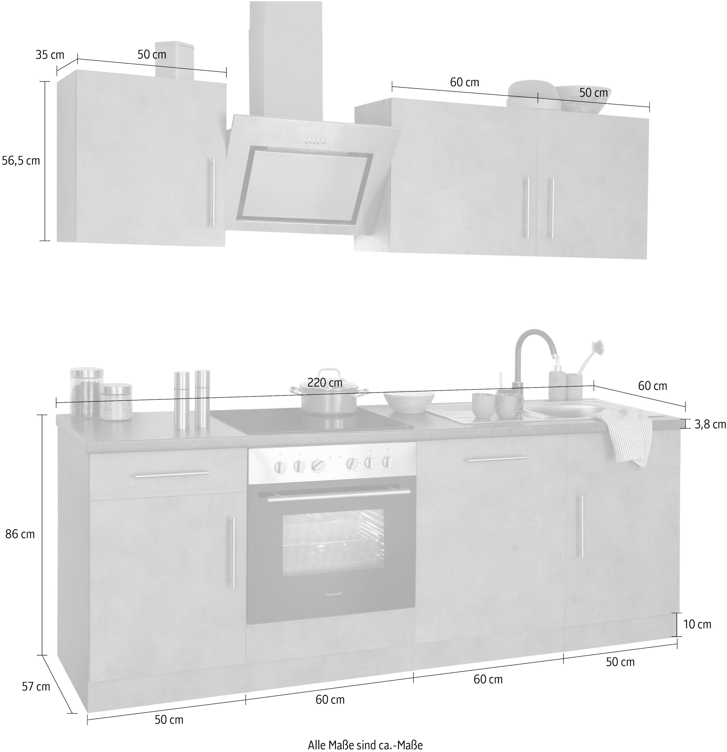 cm kaufen E Küchen -Geräten Küchenzeile | 220 mit Hanseatic BAUR mit Breite E-Geräten, »Cali«, wiho