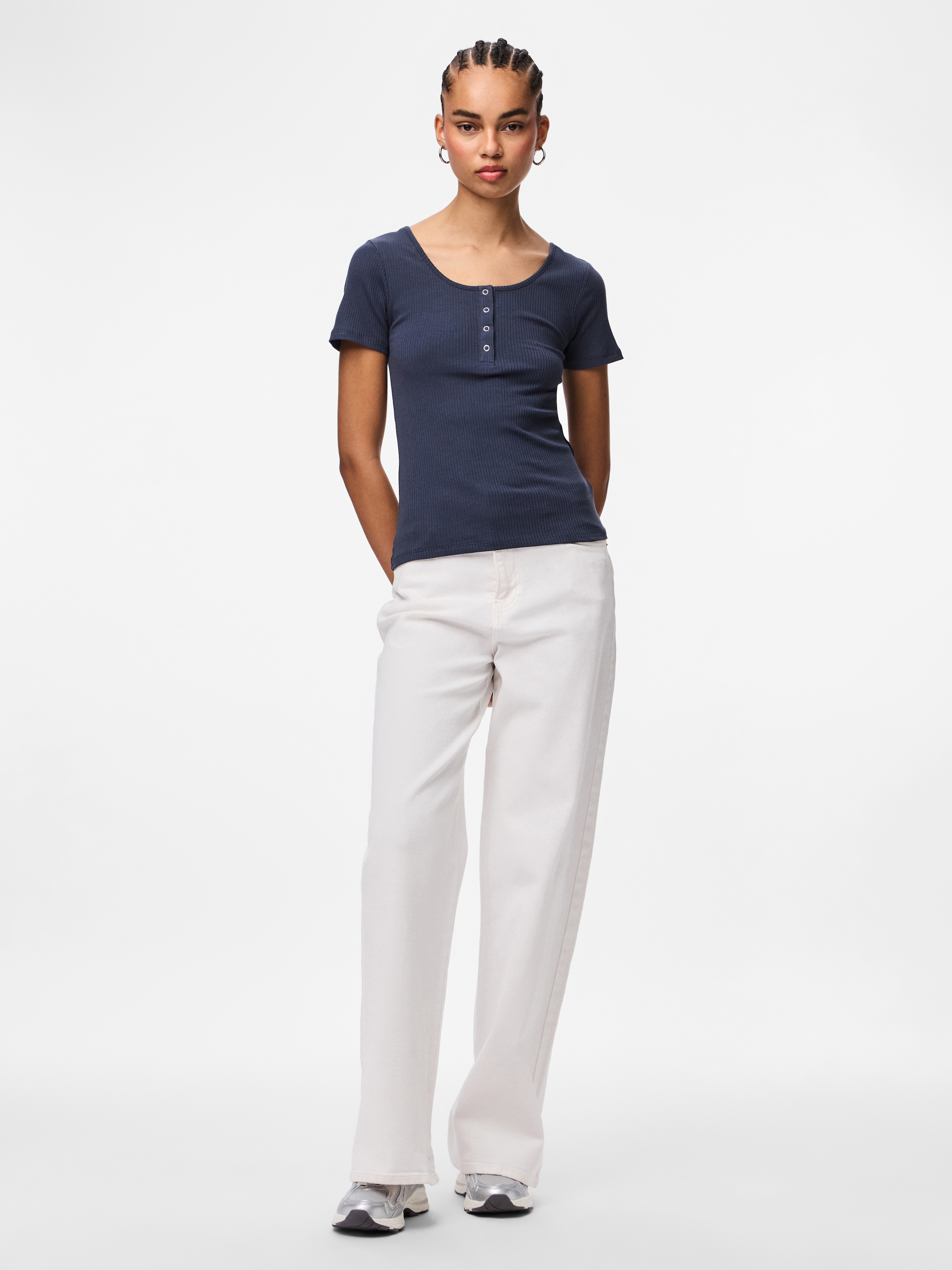 pieces Kurzarmshirt »PCKITTE SS TOP NOOS BC« Baumwollmischung, slim fit