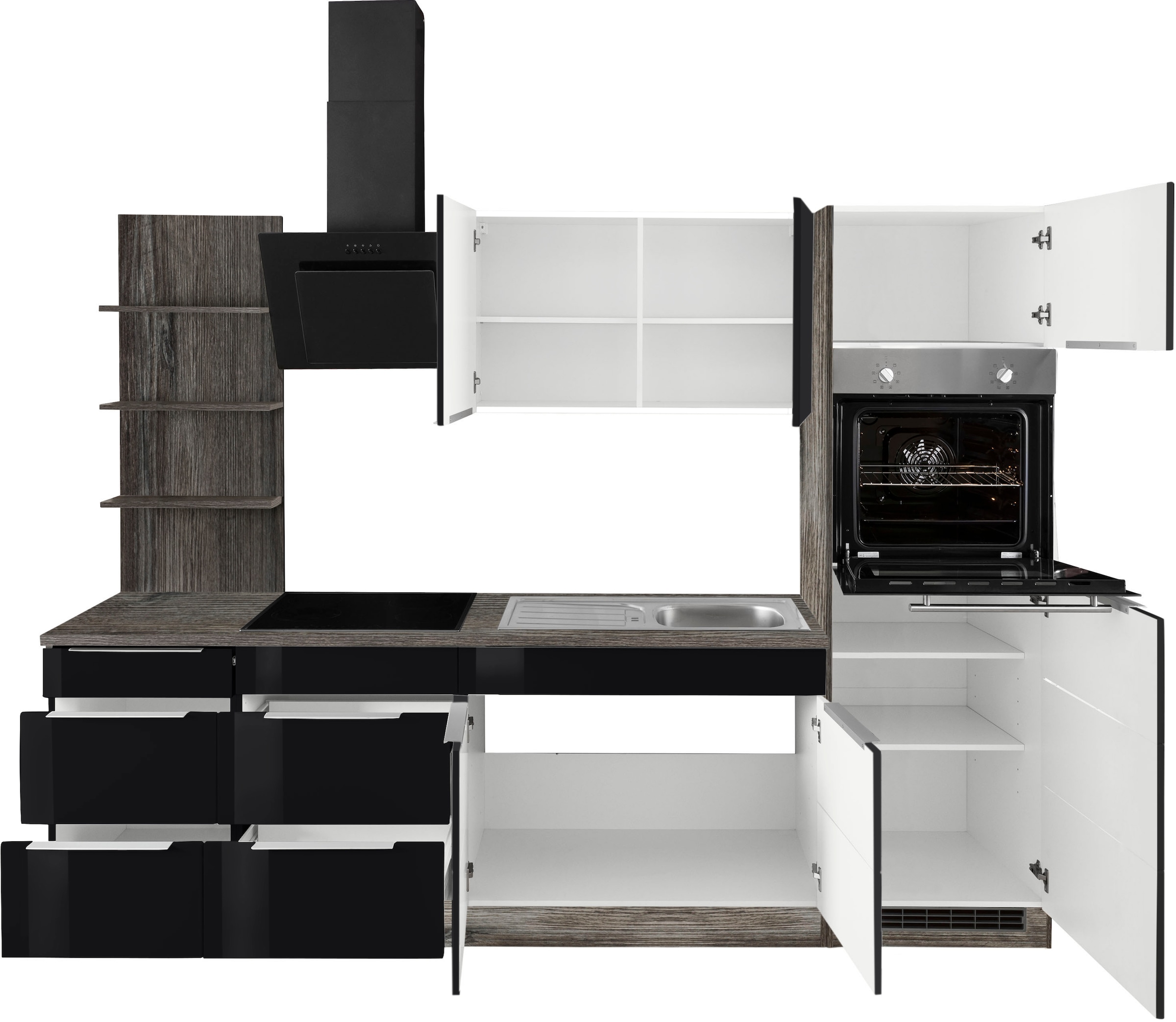 KOCHSTATION Küchenzeile »KS-Brindisi Breite 270 cm«, wahlweise mit E-Geräten und Induktion, mit MDF-Fronten und Regal