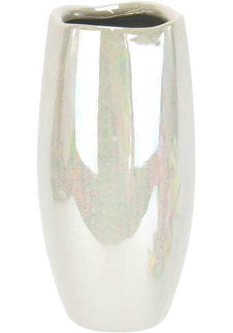 Dekovase »Dekovase«, Keramik Perlmuttglanz Zylinder weiß glänzend Bodenvase Pampasgras