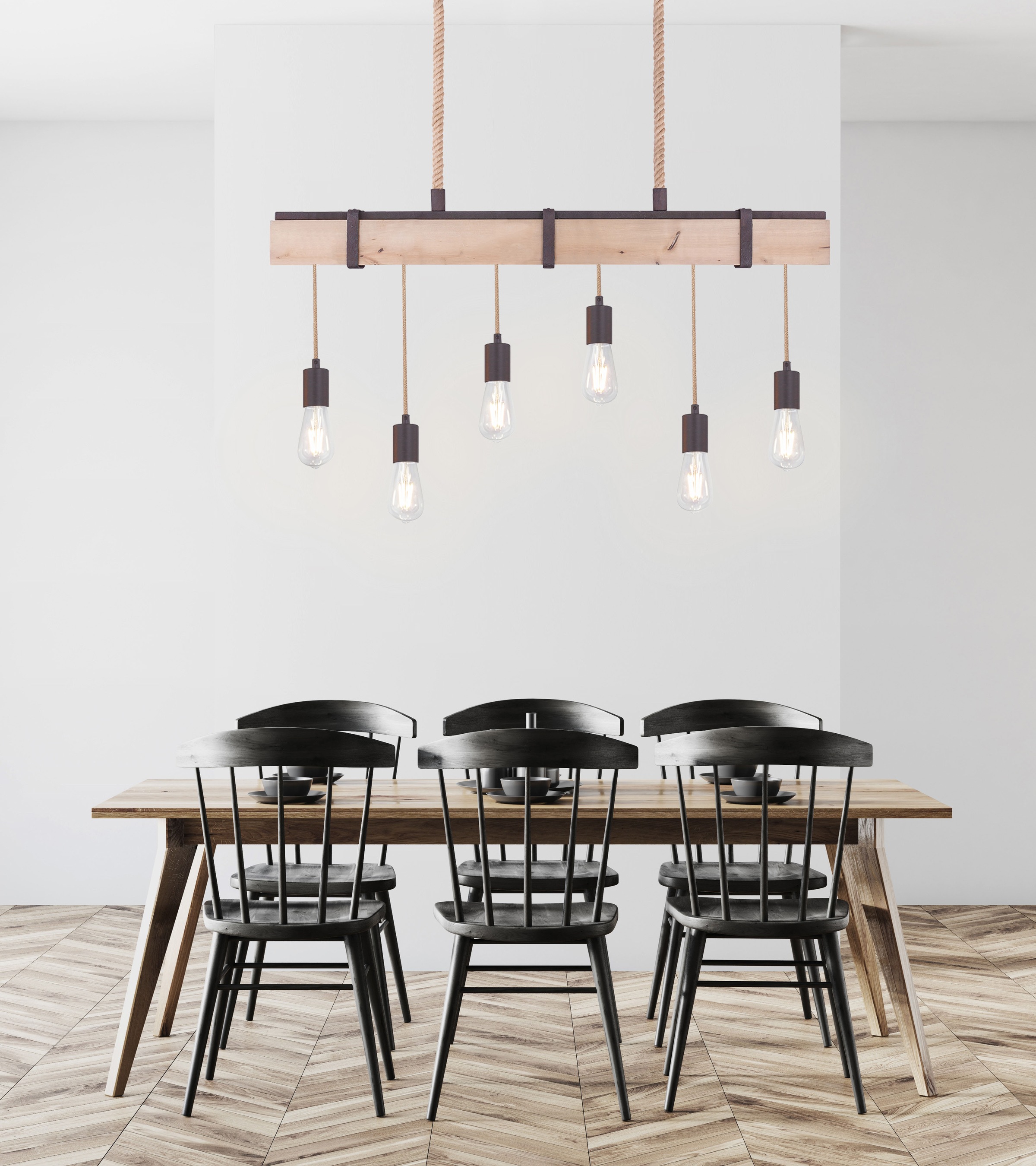 GLOBO LIGHTING Hängeleuchte »MUCHA«, Leuchtmittel E27 | ohne Leuchtmittel, Hängelampe/Pendelleuchte/Metall rostfarben/Holz/Kabel Textil