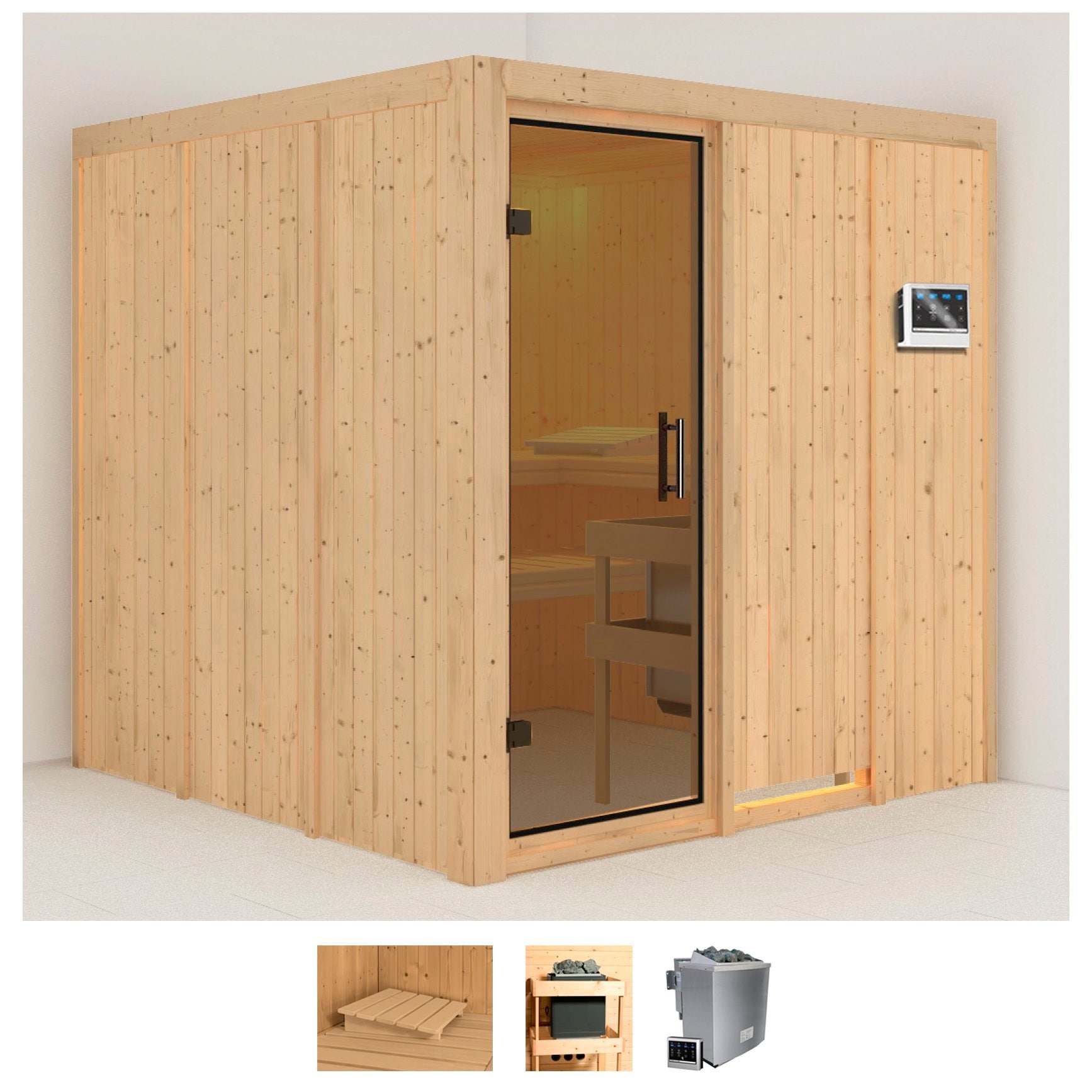 Karibu Sauna "Rodin" Set, Ofen 9 kW Bio externe Strg easy