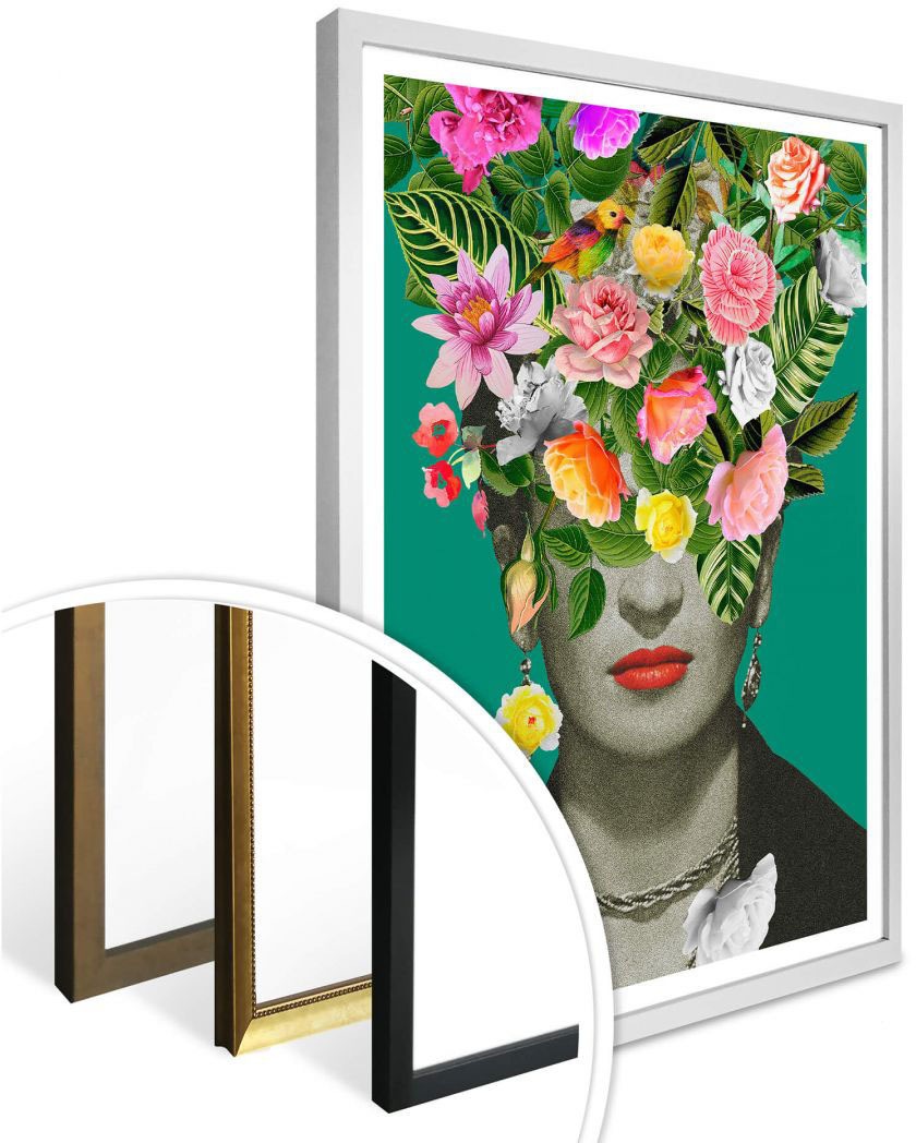 Wall-Art Poster »Frida Floral Blumenstrauß«, Schriftzug, (1 St.), Poster ohne Bilderrahmen