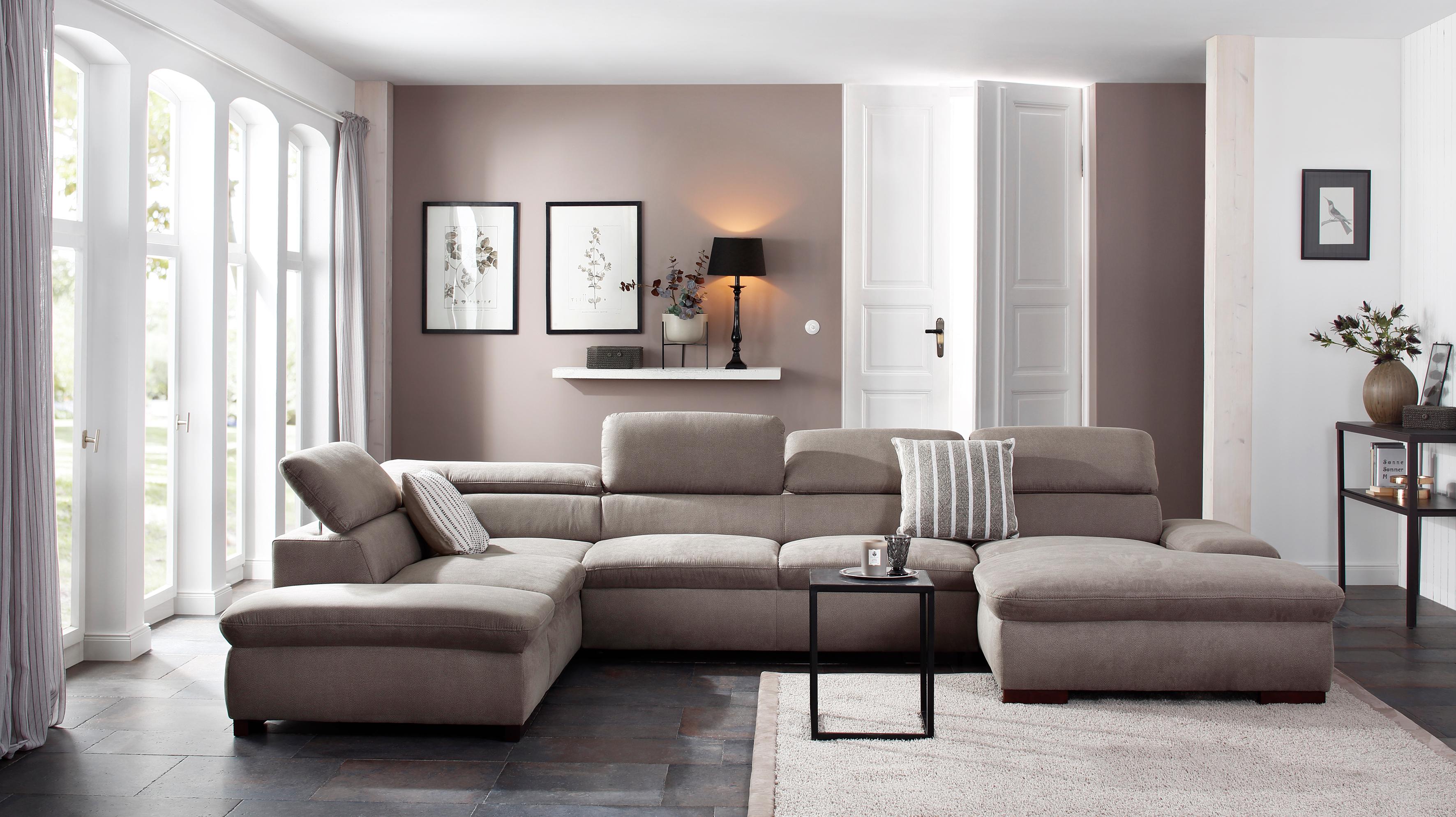 OTTO home Wohnlandschaft "Alberto U-Form, B: 350 cm, mit Kopfteilverstellung, XXL-Sofa" mit Schlaffunktion, Couch mit Lederoption