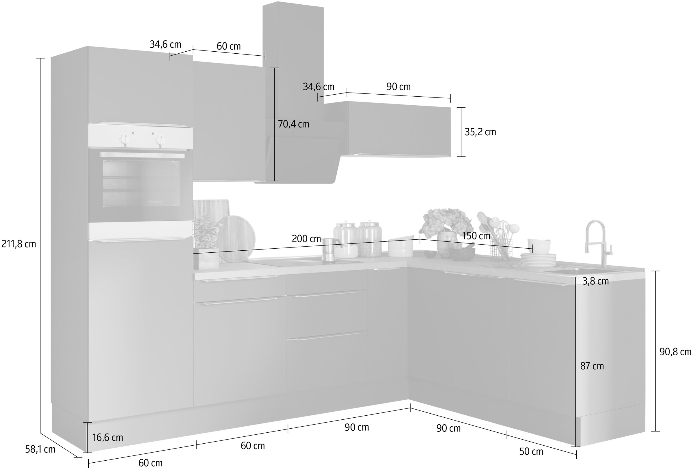 OPTIFIT Winkelküche »Aken«, ohne E-Geräte, Stellbreite 200 x 270 cm