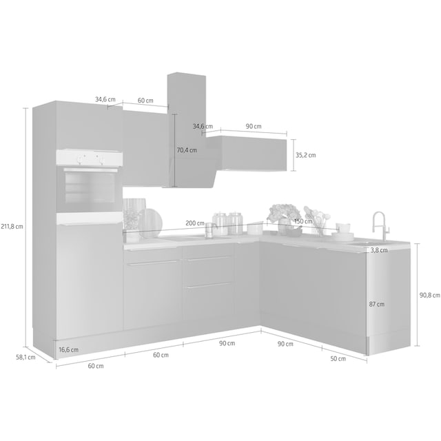 OPTIFIT Winkelküche »Aken«, ohne E-Geräte, Stellbreite 200 x 270 cm  bestellen | BAUR